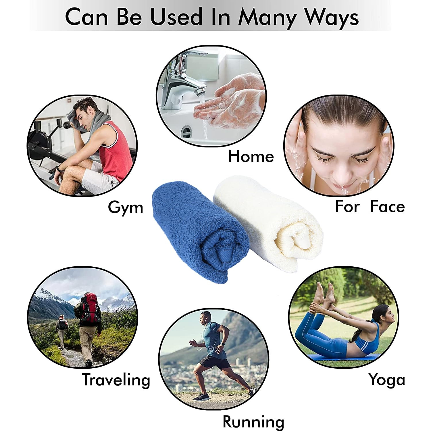 Kuber Industries 525 GSM Cotton Hand towels |Super Soft, Quick Absorbent & Anti-Bacterial|Gym & Workout Towels|Pack of 2 (Blue & Ivory)