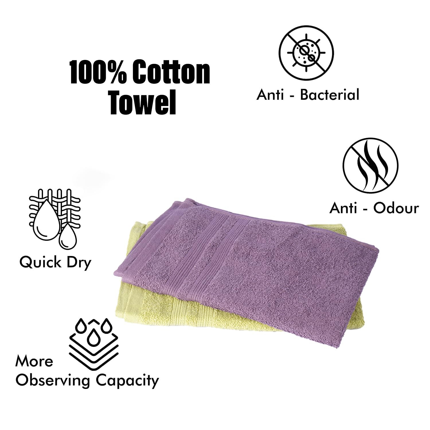 Kuber Industries 525 GSM Cotton Hand towels |Super Soft, Quick Absorbent & Anti-Bacterial|Gym & Workout Towels|Pack of 2 (Purple & Green)
