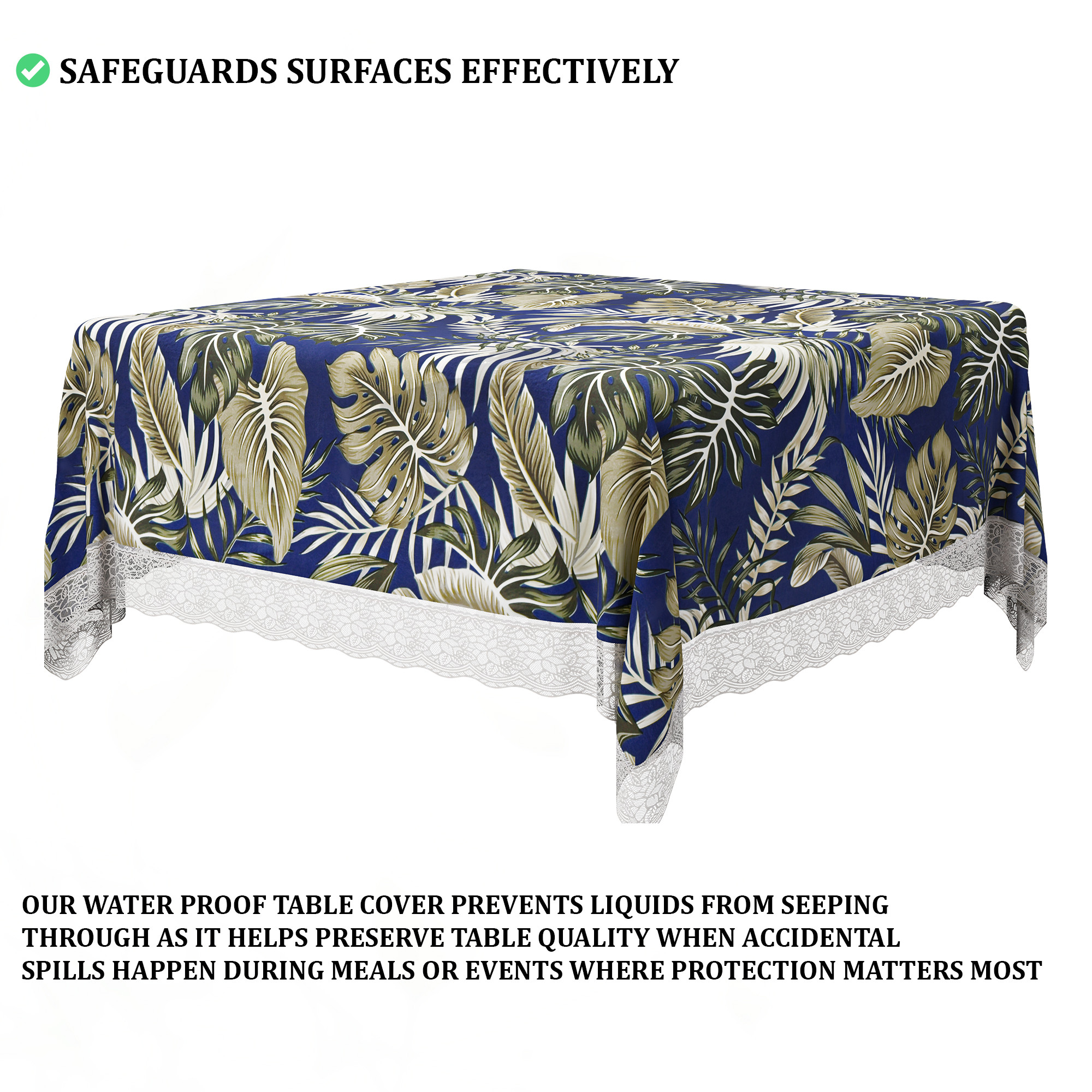 Kuber Industries 54x54 Inch Table Cover  PVC 4 Seater Waterproof  Dustproof Table Protector  Sheet Cloth For Home  Restaurant  Leaf Print - Blue  Green