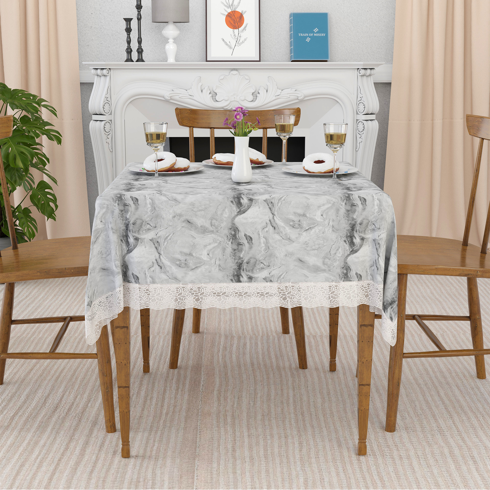 Kuber Industries 54x54 Inch Table Cover  PVC 4 Seater Waterproof  Dustproof Table Protector  Sheet Cloth For Home  Restaurant  Marble Print - Grey