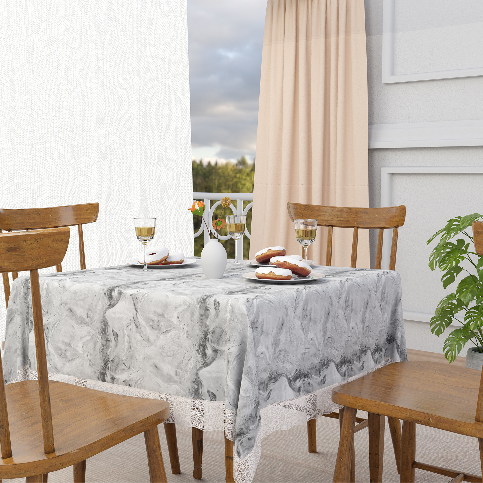 Kuber Industries 54x54 Inch Table Cover  PVC 4 Seater Waterproof  Dustproof Table Protector  Sheet Cloth For Home  Restaurant  Marble Print - Grey