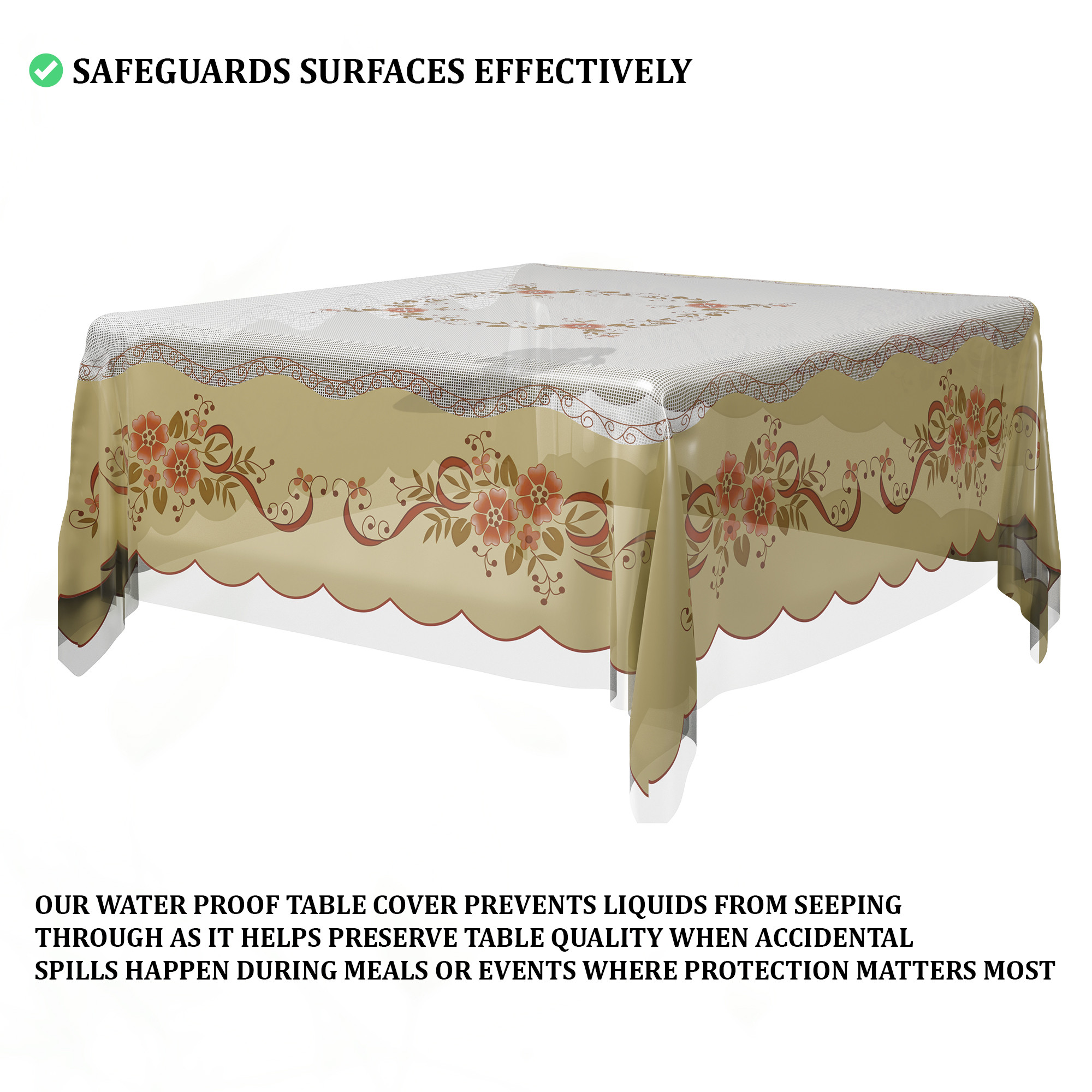 Kuber Industries 54x54 Inch Table Cover  PVC 4 Seater Waterproof  Dustproof Table Protector  Sheet Cloth For Home  Restaurant  Alloy Print - Cream