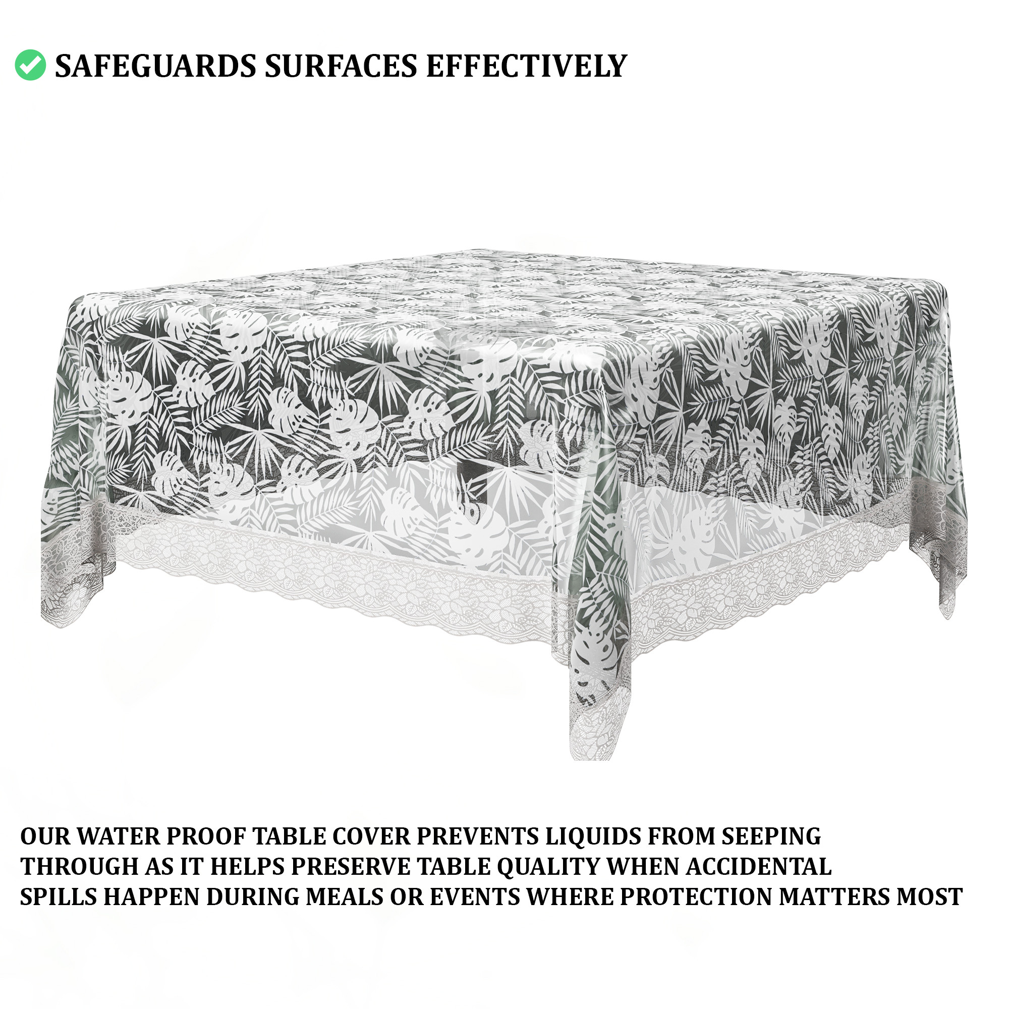 Kuber Industries 54x54Inch Table Cover  PVC 4 Seater Waterproof  Dustproof Table ProtectorSheet Cloth For Home  Restaurant  Self Leaf Print - White