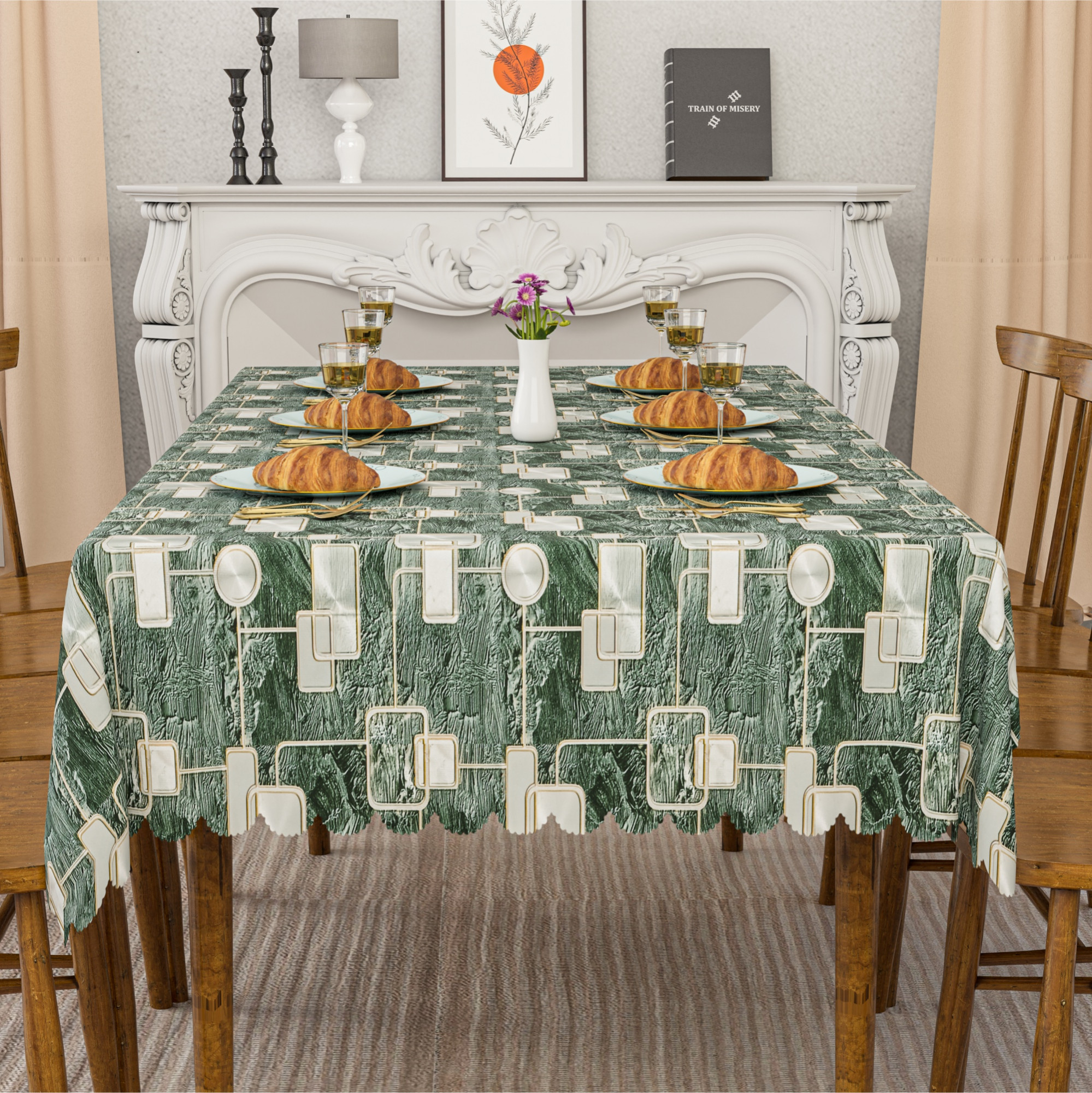 Kuber Industries 54x78 Inch PVC Dining Table Cover 6 Seater for Living Room  Table Top Cover  Protector Sheet for Dining Area  Check Circle - Grey