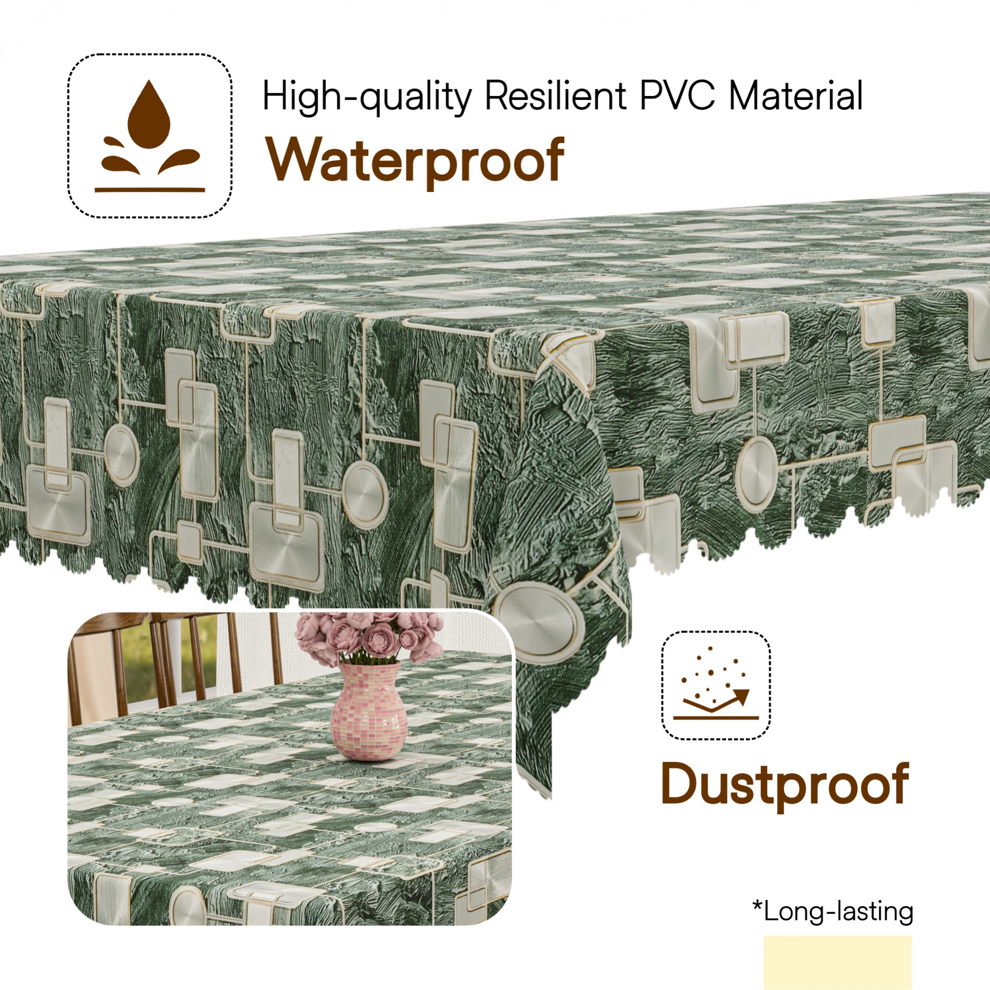 Kuber Industries 54x78 Inch PVC Dining Table Cover 6 Seater for Living Room  Table Top Cover  Protector Sheet for Dining Area  Check Circle - Grey