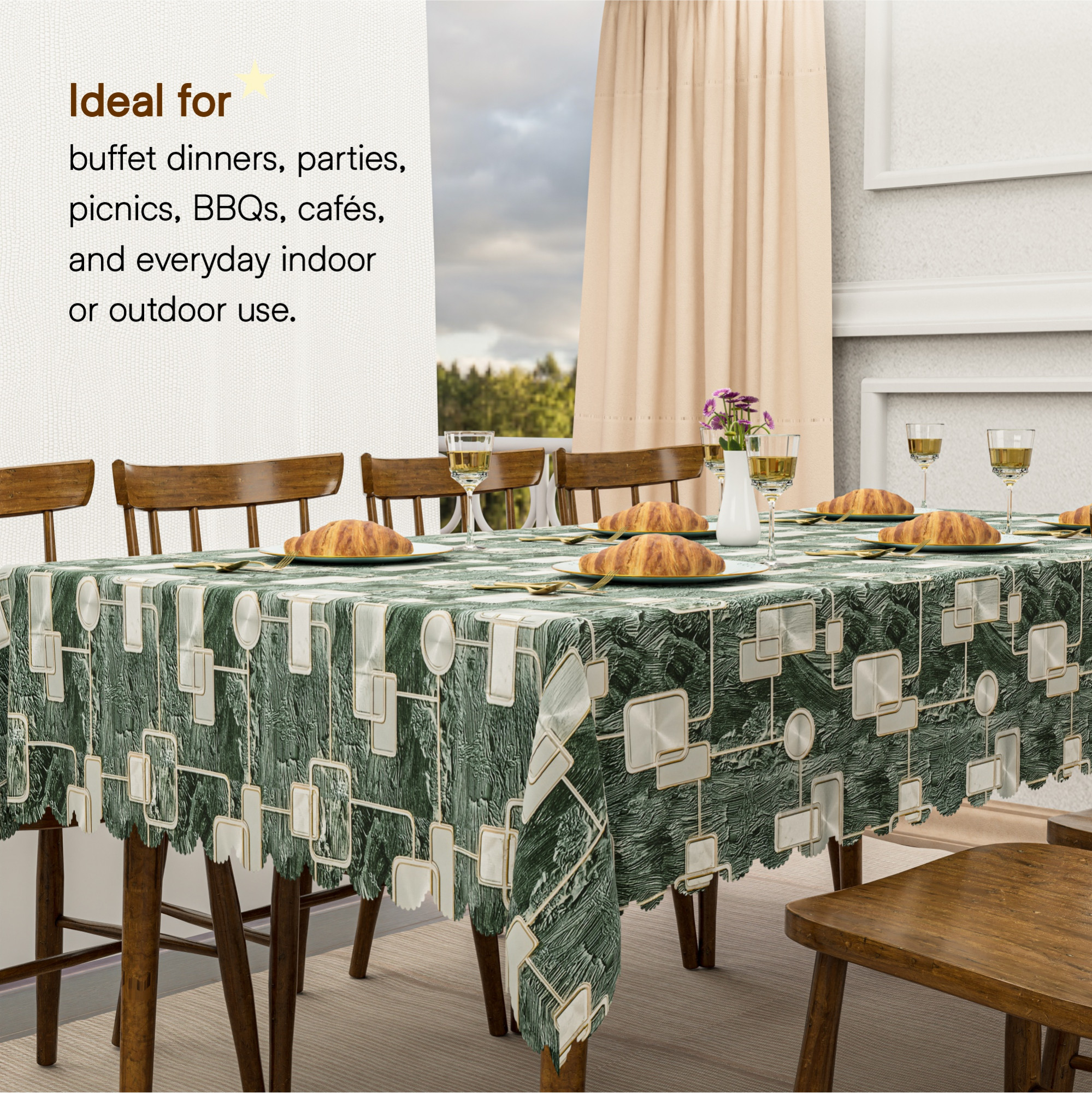 Kuber Industries 54x78 Inch PVC Dining Table Cover 6 Seater for Living Room  Table Top Cover  Protector Sheet for Dining Area  Check Circle - Grey