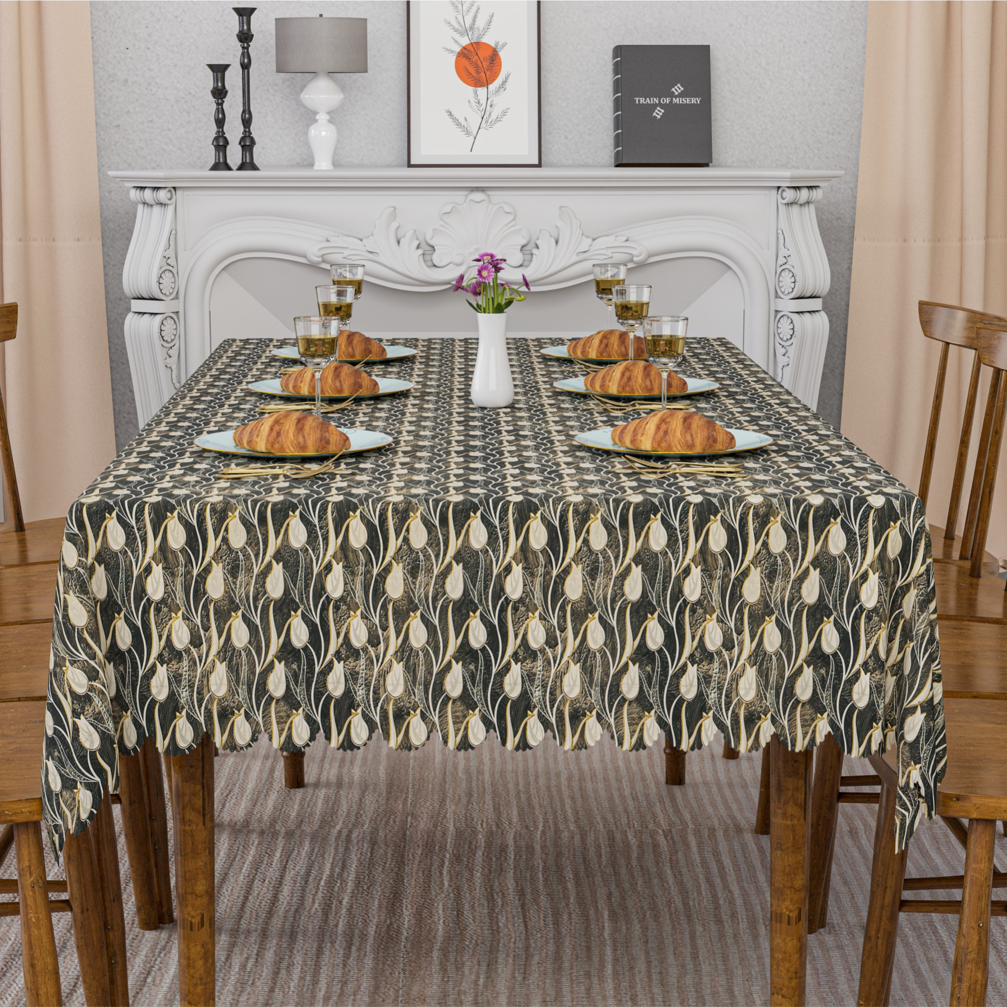 Kuber Industries 54x78 Inch PVC Dining Table Cover 6 Seater for Living Room  Table Top Cover  Protector Sheet for Dining Area  Tulip Luxury - Brown