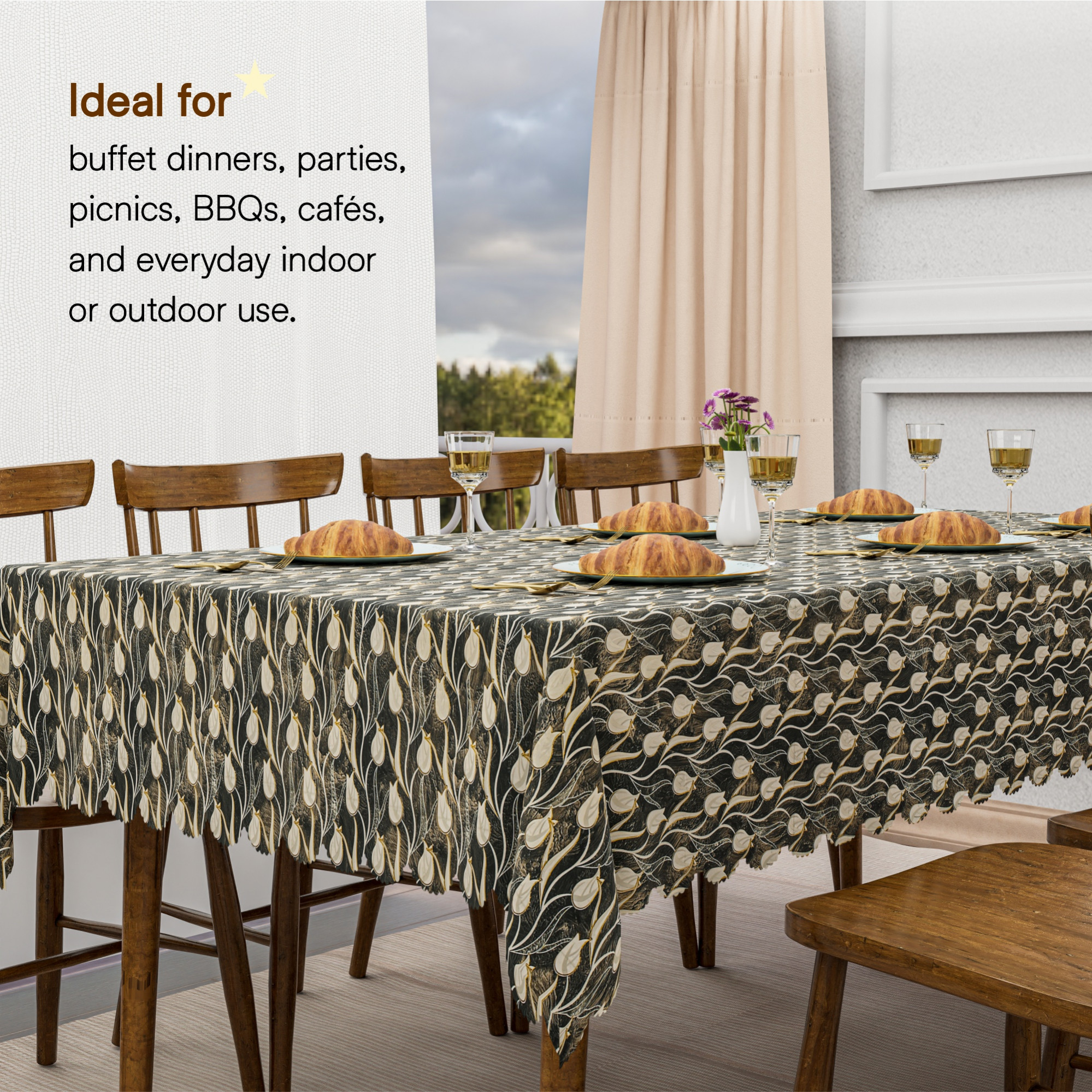 Kuber Industries 54x78 Inch PVC Dining Table Cover 6 Seater for Living Room  Table Top Cover  Protector Sheet for Dining Area  Tulip Luxury - Brown