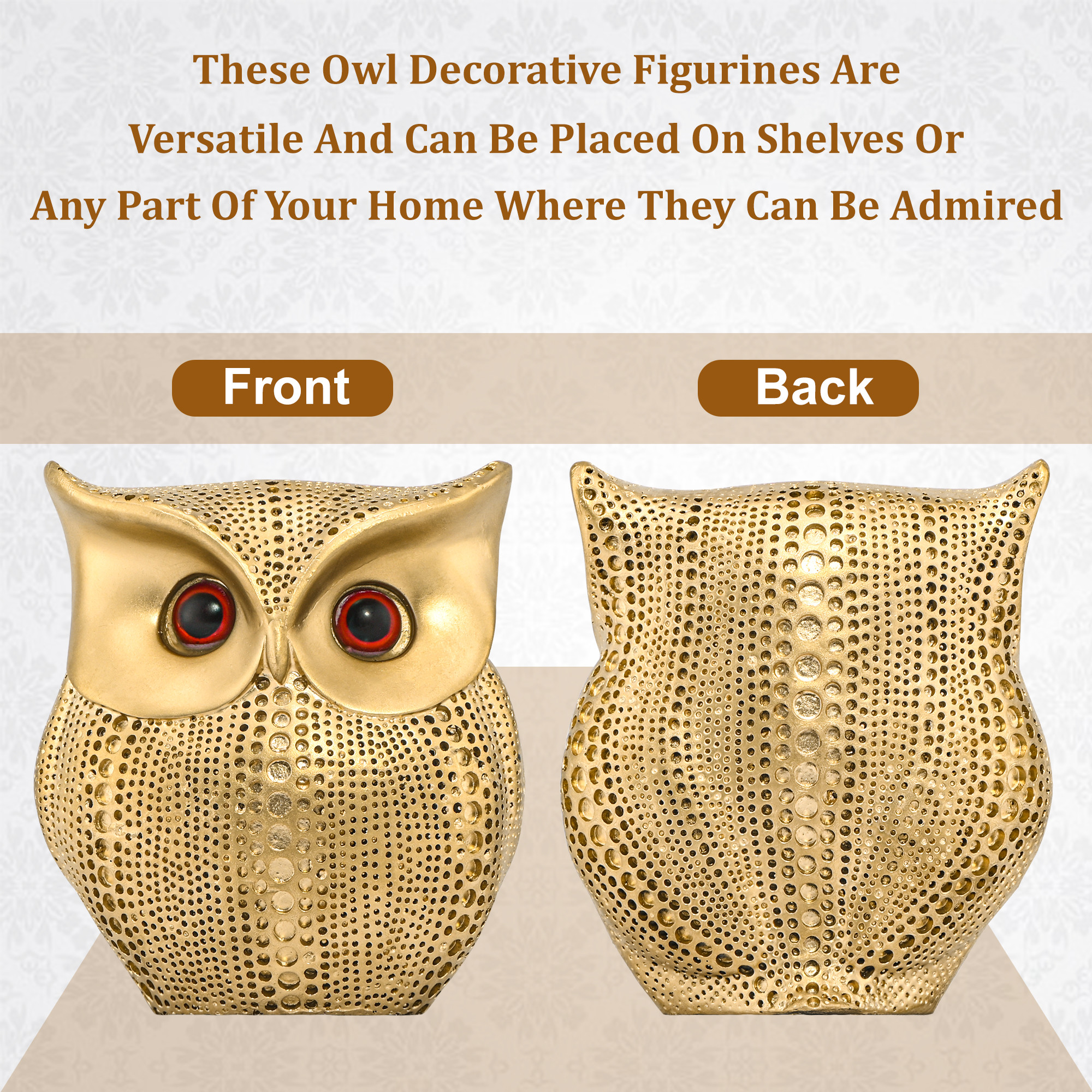Kuber Industries 55 Inch Resin Owl Statue for Good Luck  Feng Shui Owl Showpiece for Gift  Decorative Items for Living Room  Centre Table Decoration Piece  Golden