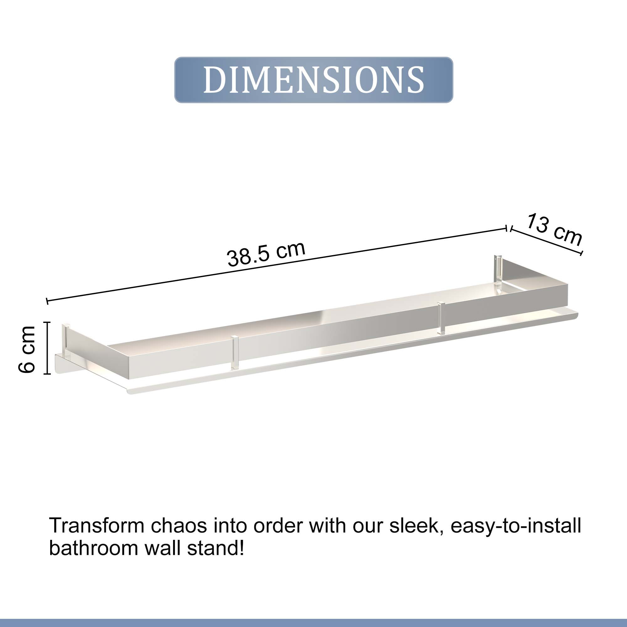 Kuber Industries 5x15 Inch Stainless Steel Multi-Purpose Wall Shelf for Bathroom  Kitchen  Bathroom Shelf for Wall - Perfect for Toiletries  Kitchen Essentials  Chrome Finish - Silver
