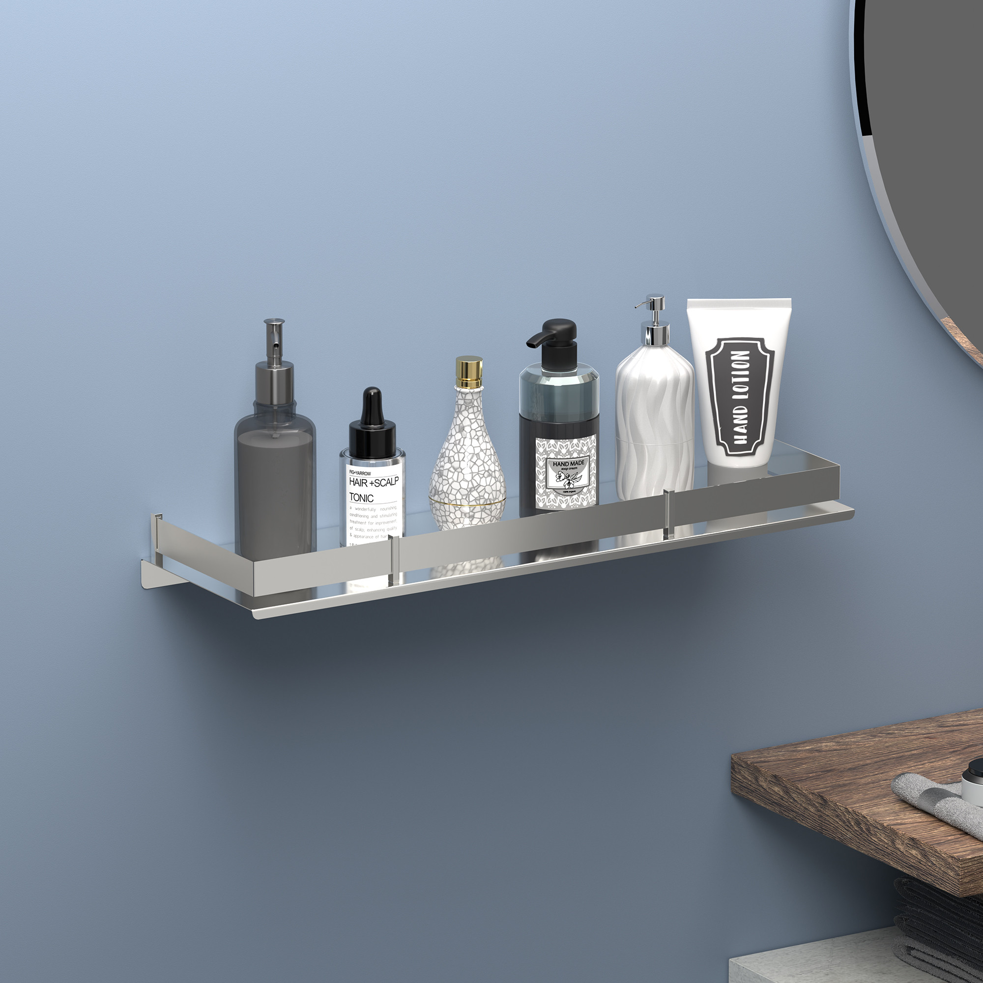 Kuber Industries 5x15 Inch Stainless Steel Multi-Purpose Wall Shelf for Bathroom  Kitchen  Bathroom Shelf for Wall - Perfect for Toiletries  Kitchen Essentials  Chrome Finish - Silver