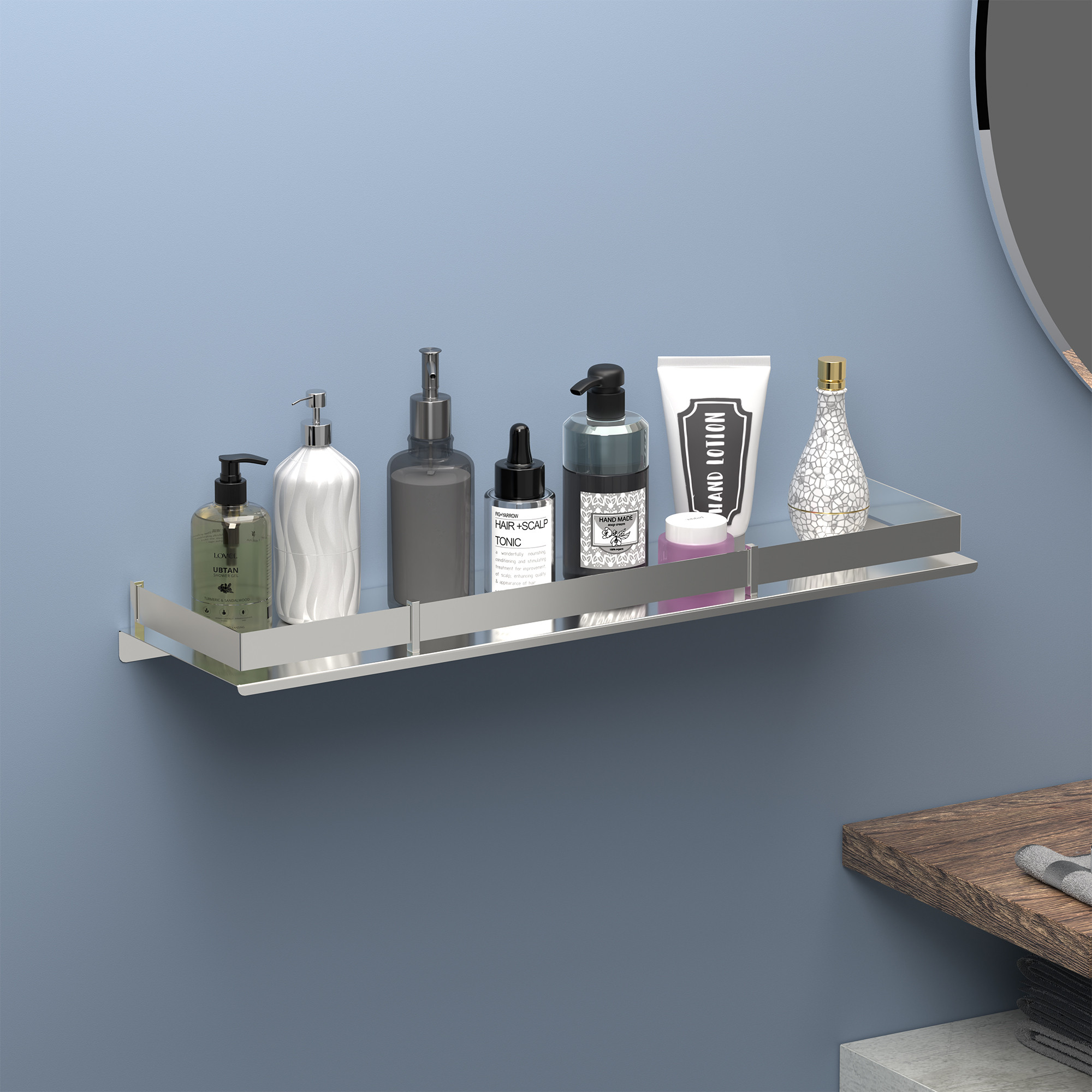 Kuber Industries 5x18 Inch Stainless Steel Multi-Purpose Wall Shelf for Bathroom  Kitchen  Bathroom Shelf for Wall - Perfect for Toiletries  Kitchen Essentials  Chrome Finish - Silver