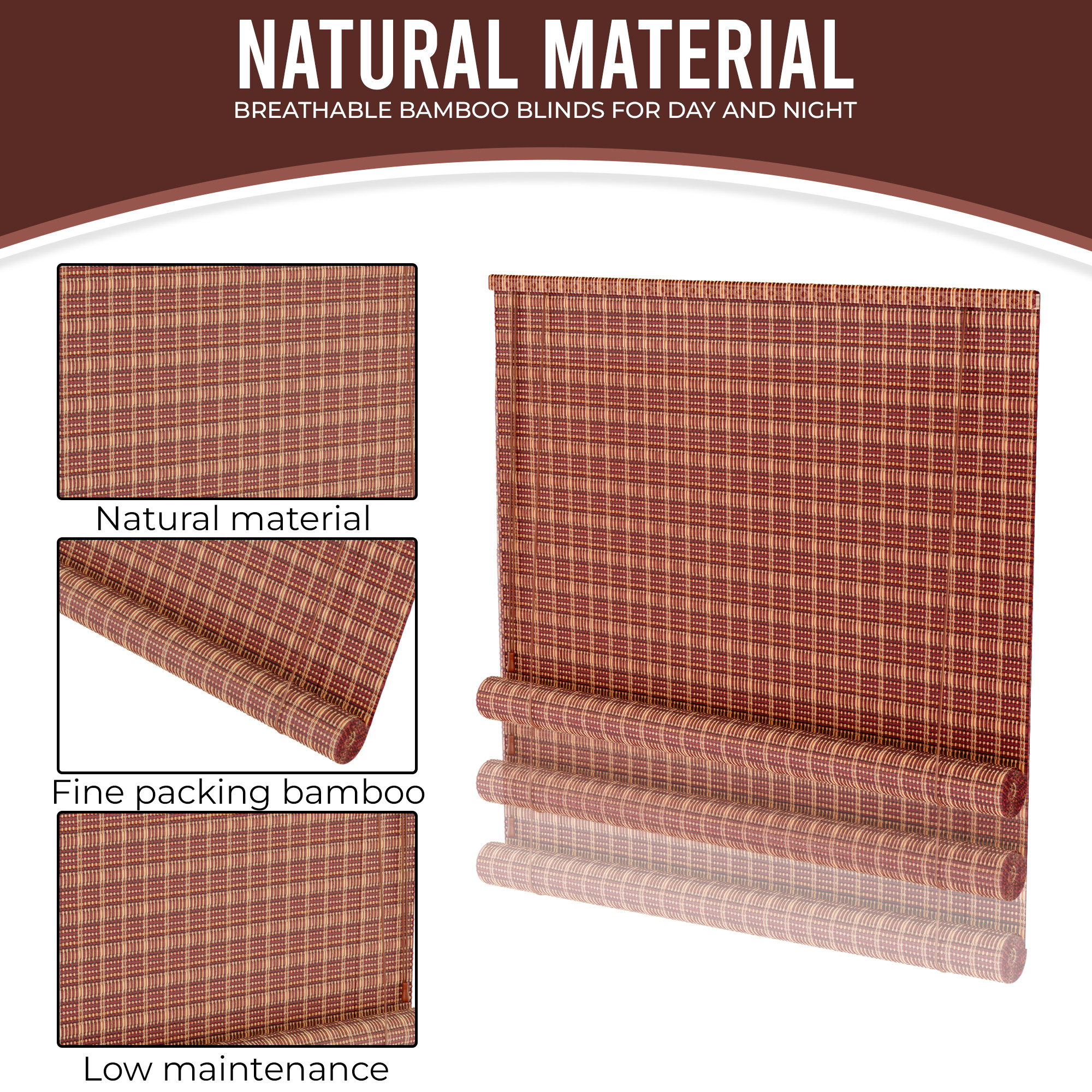 Kuber Industries 5x6 Ft Bamboo Curtains  Sunlight Dust Protection Kitchen Window Blinds for Home  Rope Roller Curtain Bamboo Chik Blinds for Balcony Restaurant Dhaba  Resort  Maroon