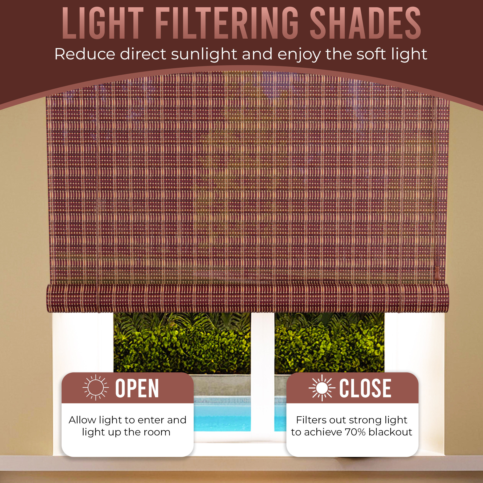 Kuber Industries 5x6 Ft Bamboo Curtains  Sunlight Dust Protection Kitchen Window Blinds for Home  Rope Roller Curtain Bamboo Chik Blinds for Balcony Restaurant Dhaba  Resort  Maroon