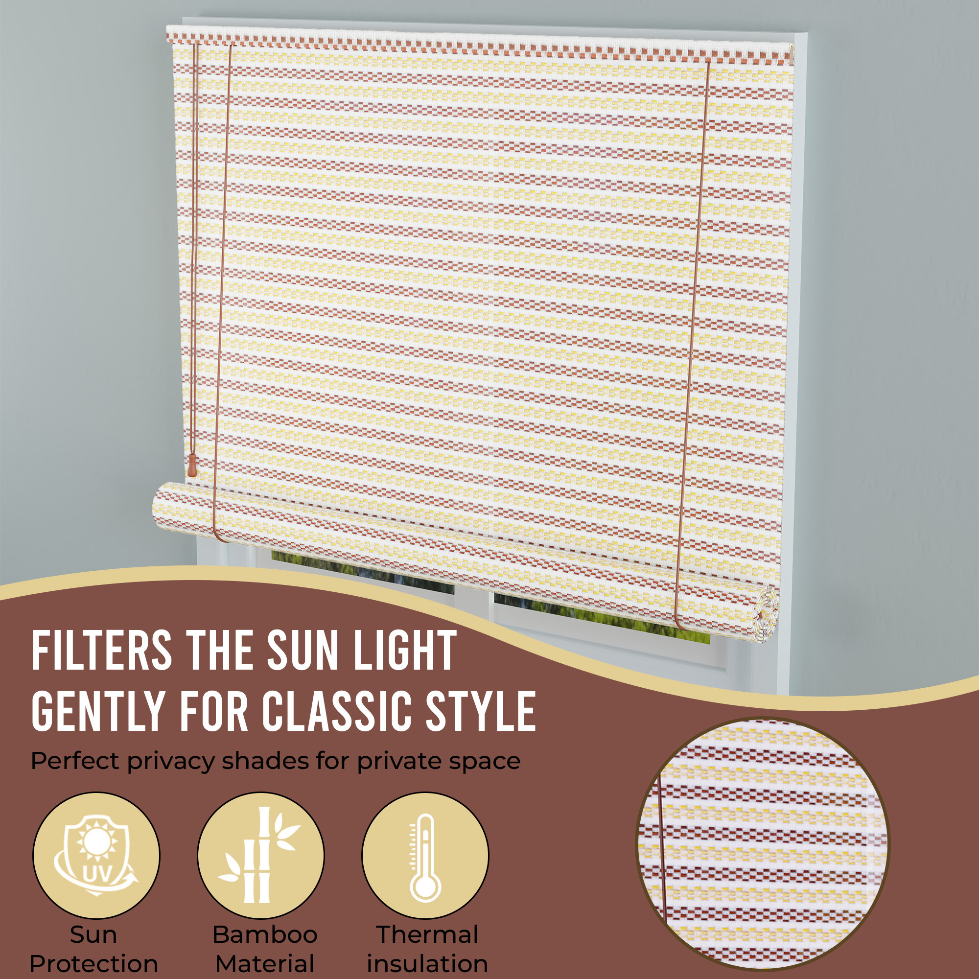 Kuber Industries 5x6 Ft Bamboo Curtains  Sunlight Dust Protection Kitchen Window Blinds for Home  Rope Roller Curtain Bamboo Chik Blinds for Balcony Restaurant Dhaba  Resort  Cream