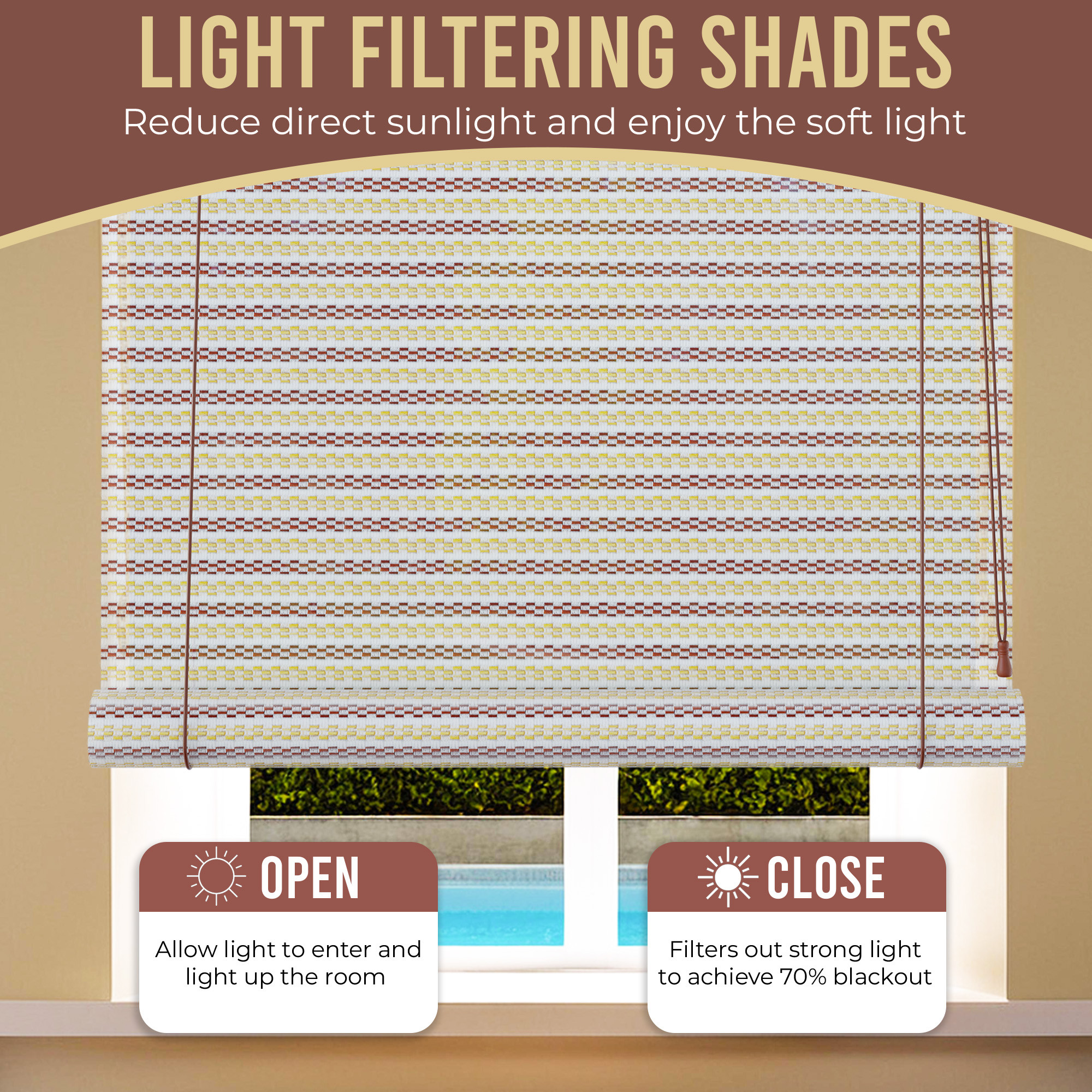 Kuber Industries 5x6 Ft Bamboo Curtains  Sunlight Dust Protection Kitchen Window Blinds for Home  Rope Roller Curtain Bamboo Chik Blinds for Balcony Restaurant Dhaba  Resort  Cream