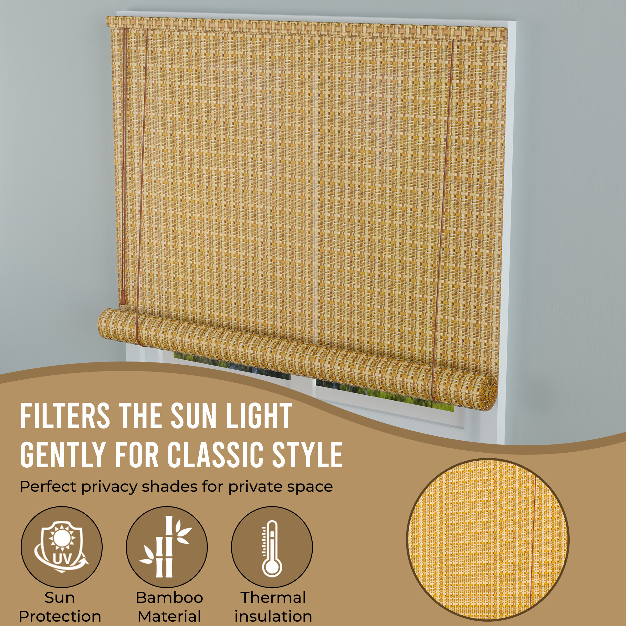 Kuber Industries 5x6 Ft Bamboo Curtains  Sunlight Dust Protection Kitchen Window Blinds for Home  Rope Roller Curtain Bamboo Chik Blinds for Balcony Restaurant Dhaba  Resort  Beige