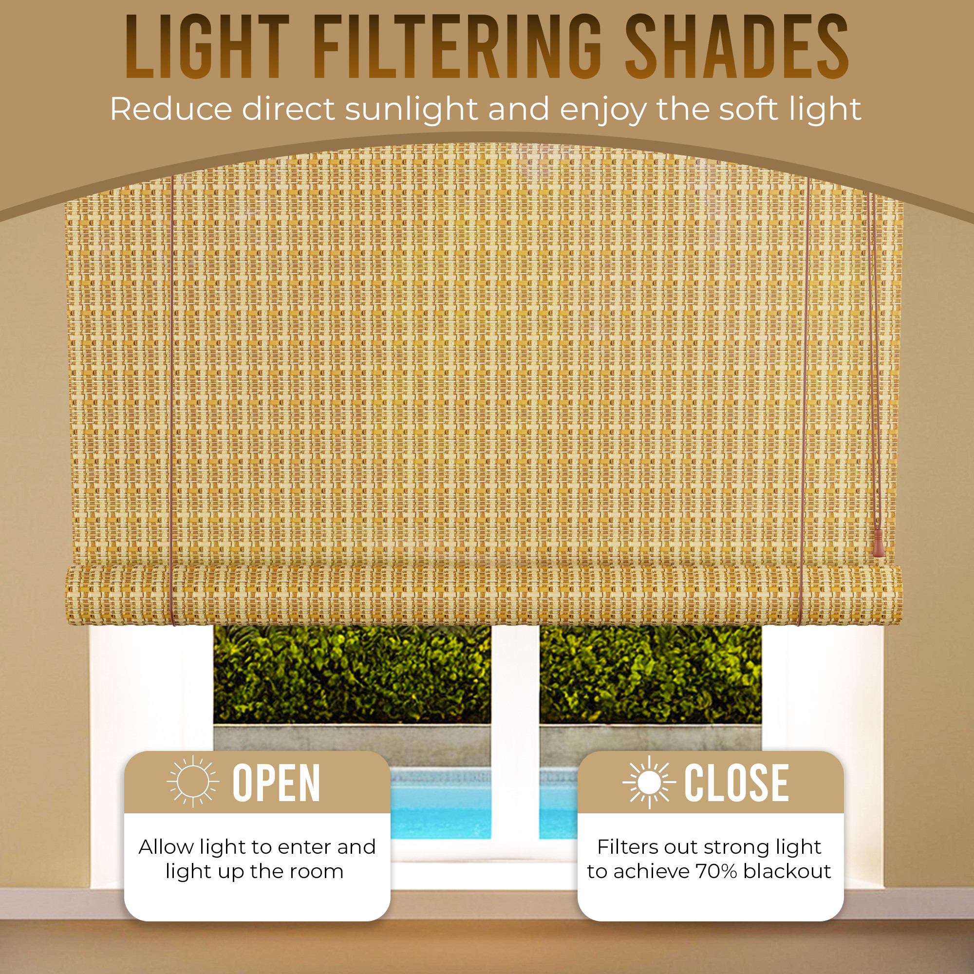 Kuber Industries 5x6 Ft Bamboo Curtains  Sunlight Dust Protection Kitchen Window Blinds for Home  Rope Roller Curtain Bamboo Chik Blinds for Balcony Restaurant Dhaba  Resort  Beige