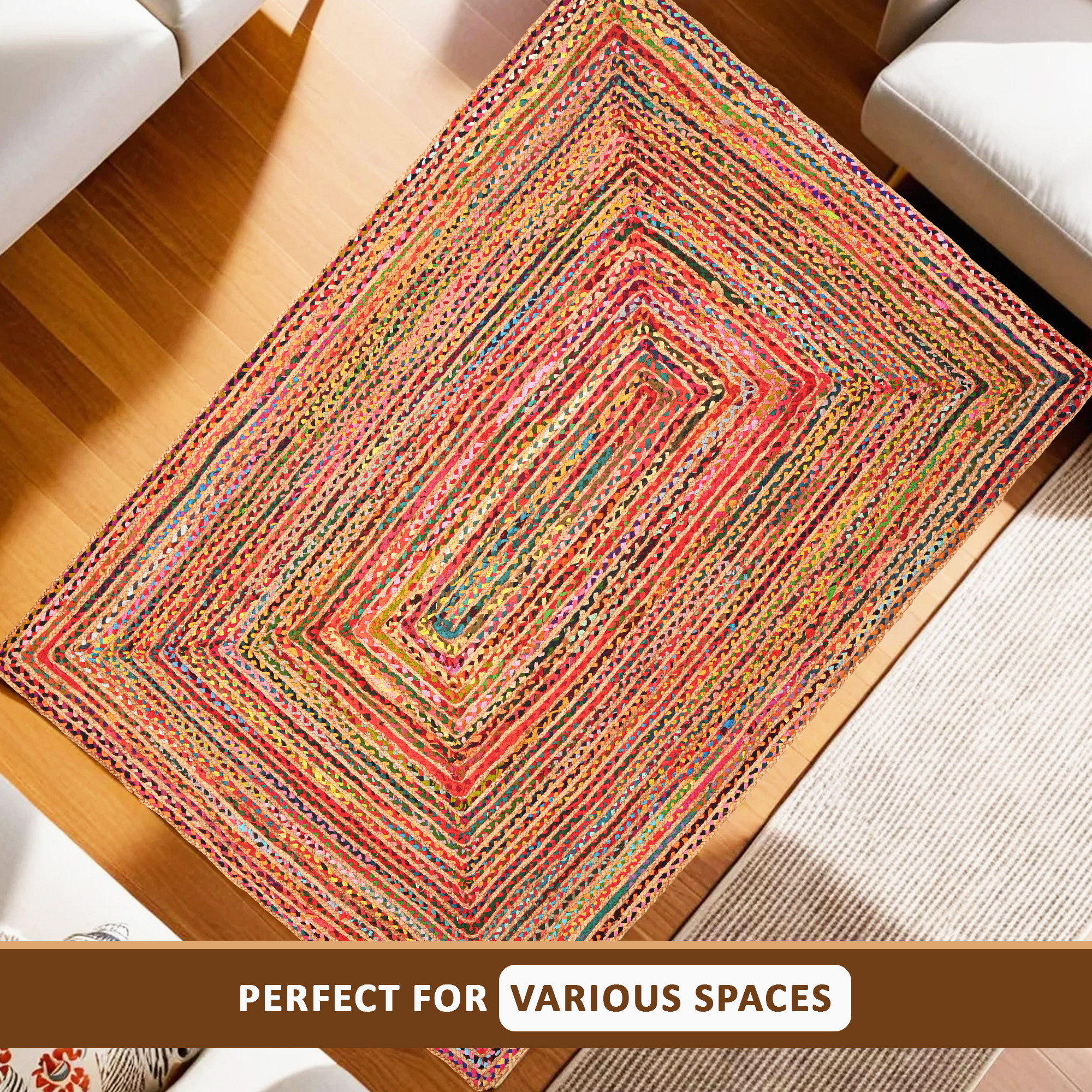 Kuber Industries 5x7 Feet Anti-Skid Satranji Doubling Jute Rug  Carpet for Home  Bedroom  Aesthetic Floor Rugs for Living Room  Pink