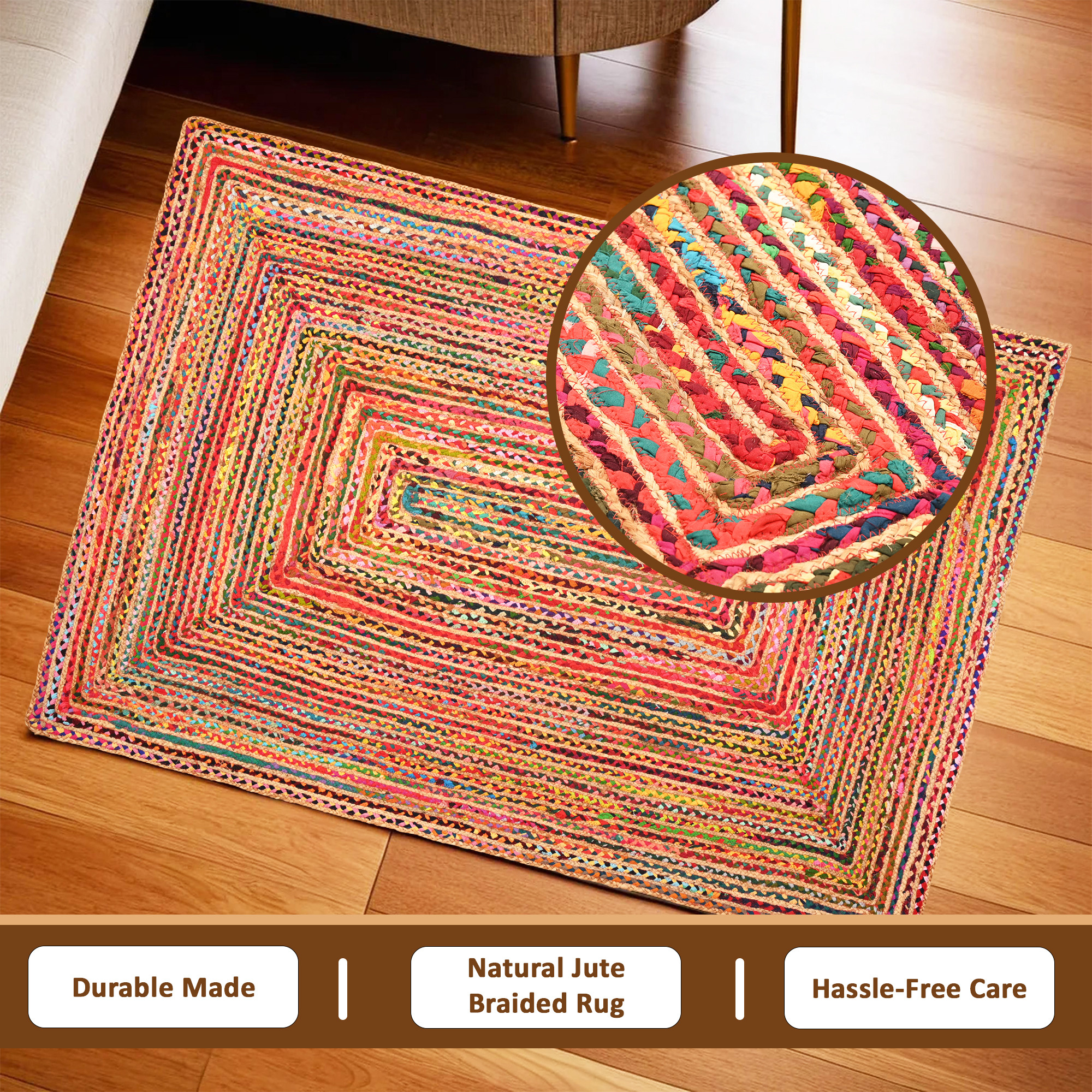 Kuber Industries 5x7 Feet Anti-Skid Satranji Doubling Jute Rug  Carpet for Home  Bedroom  Aesthetic Floor Rugs for Living Room  Pink