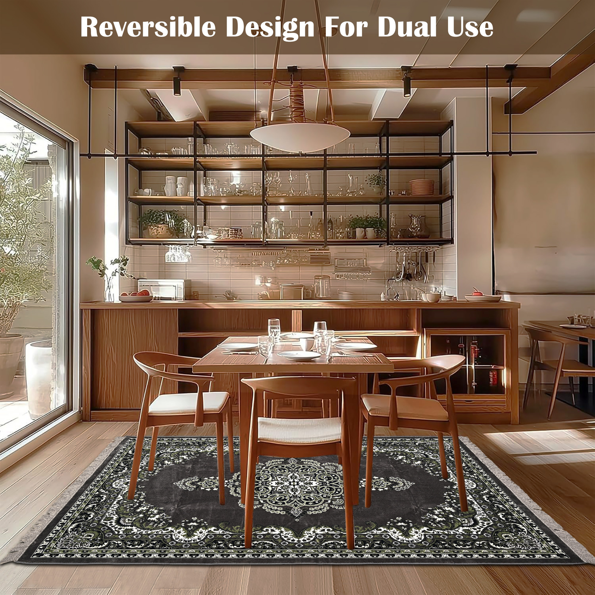 Kuber Industries 5x7 Feet Carpets for Living Room  Machine Washable Bedside Floor Rugs Mat for Bedroom Balcony  Drawing Room  Floral Print - Grey  Green
