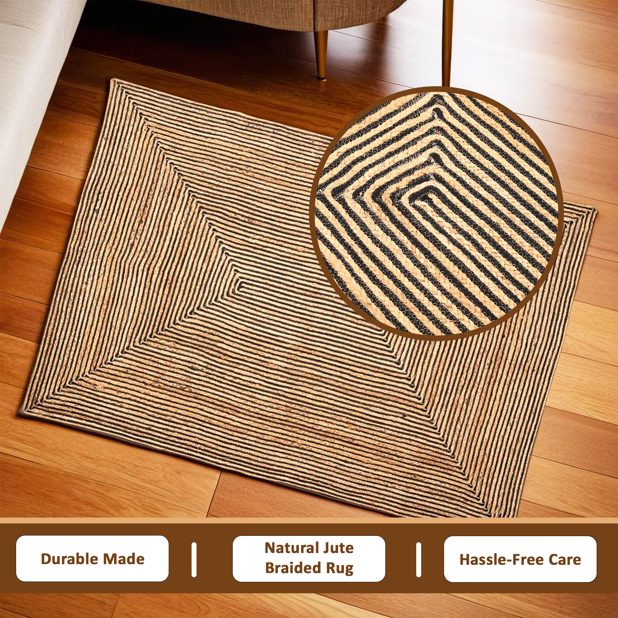 Kuber Industries 5x7 Feet Natural Look Jute Rug  Carpet for Home  Bedroom  Aesthetic Non-Slip Floor Rugs for Living Room  Light Brown