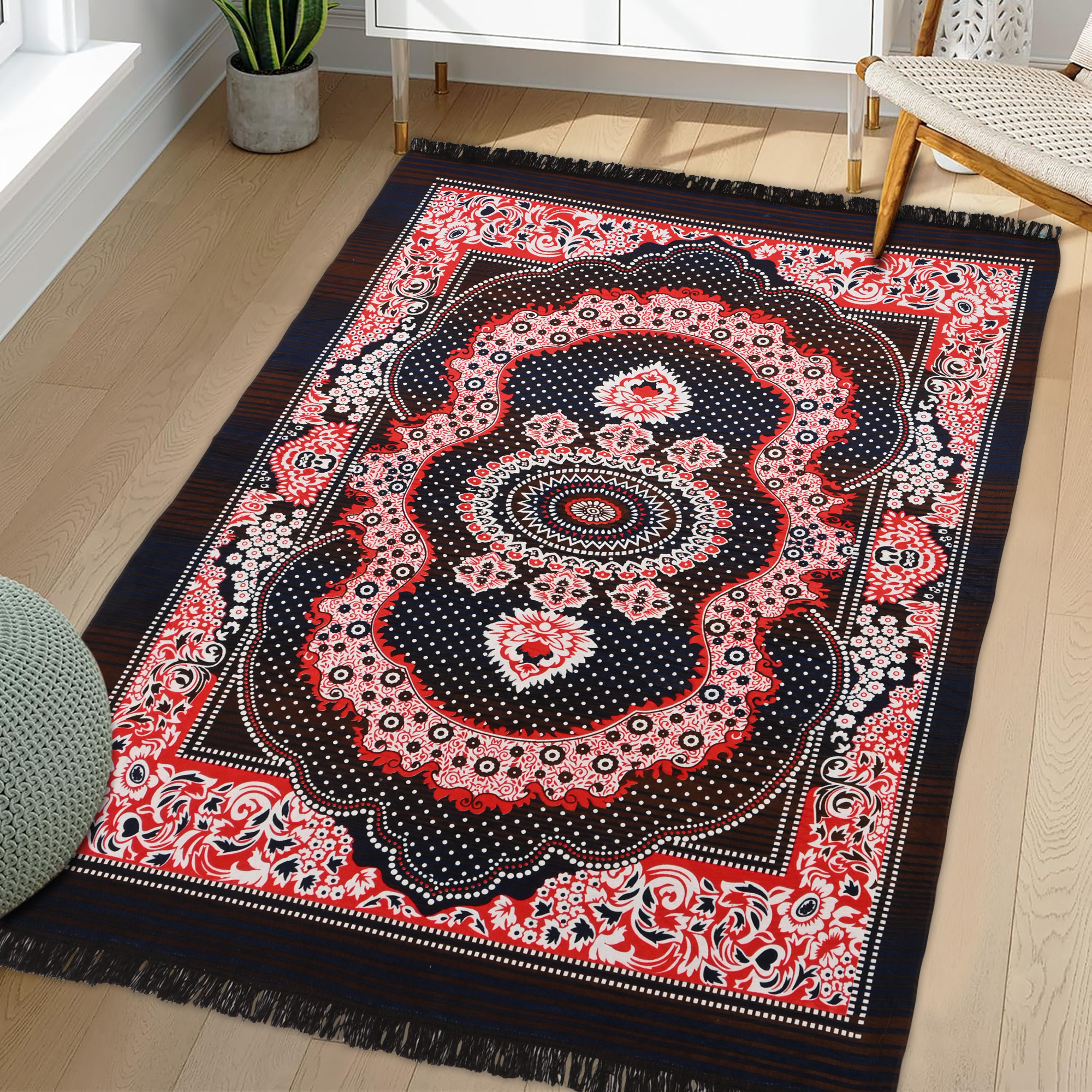 Kuber Industries 5x7 ft Carpet for Living room  Carpet  Rugs for Bedroom  Rug Runner for Hall  Floor Carpet for Home  Velvet Sitting Carpet for Home  Flower Design - Brown