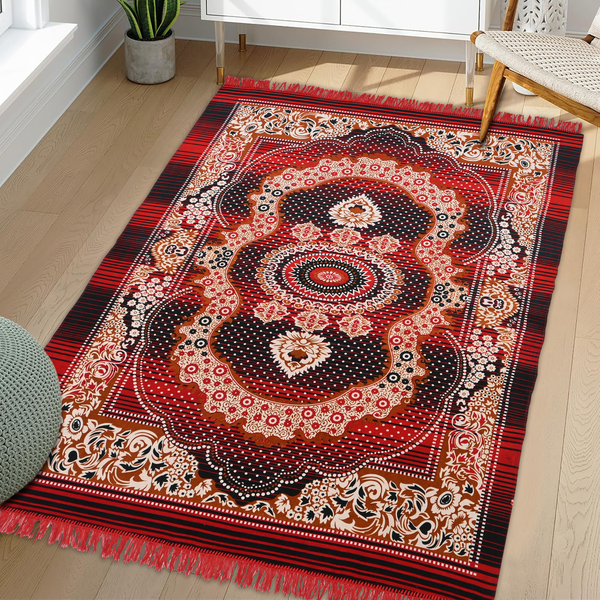 Kuber Industries 5x7 ft Carpet for Living room  Carpet  Rugs for Bedroom  Rug Runner for Hall  Floor Carpet for Home  Velvet Sitting Carpet for Home  Flower Design - Red
