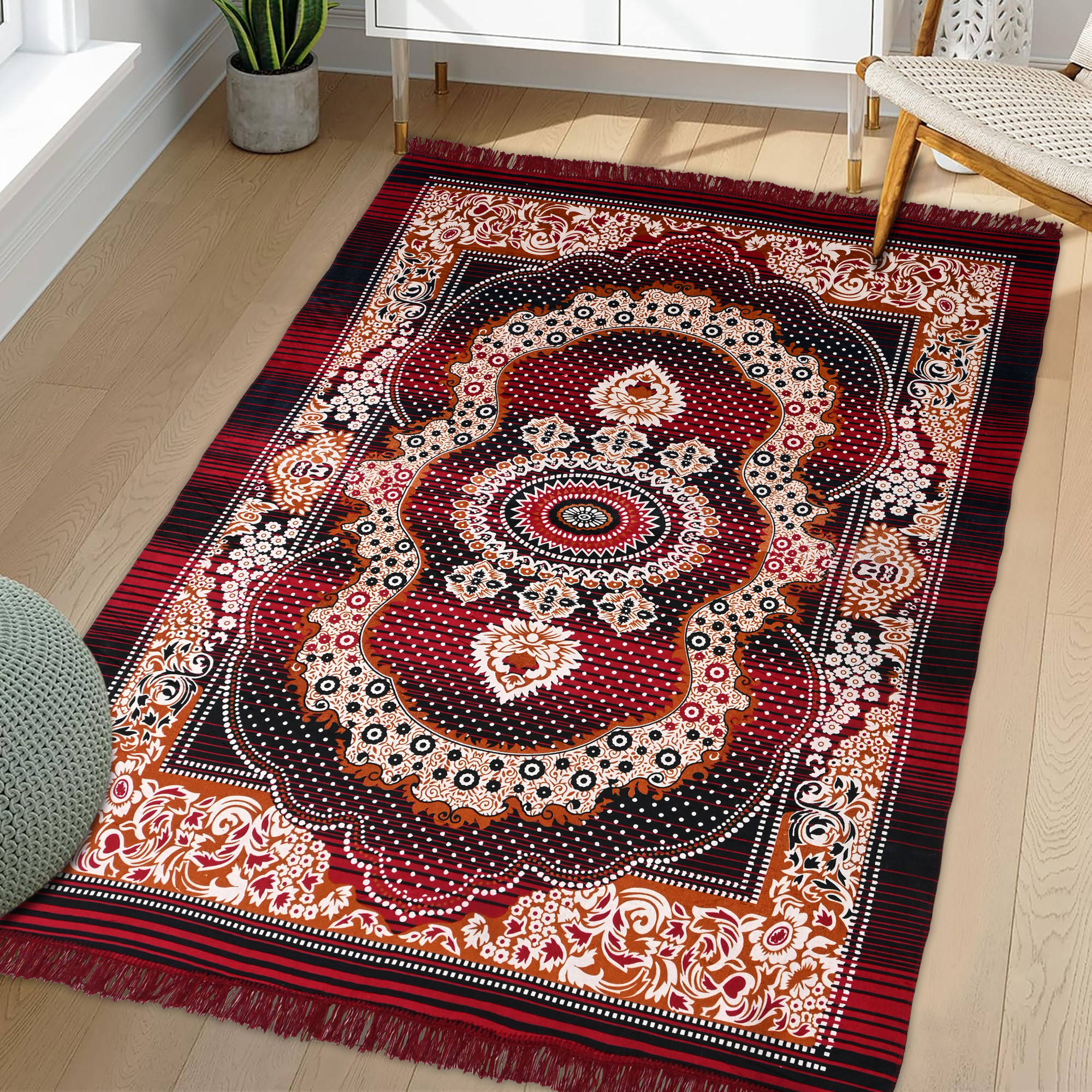 Kuber Industries 5x7 ft Carpet for Living room  Carpet  Rugs for Bedroom  Rug Runner for Hall  Floor Carpet for Home  Velvet Sitting Carpet for Home  Flower Design - Maroon