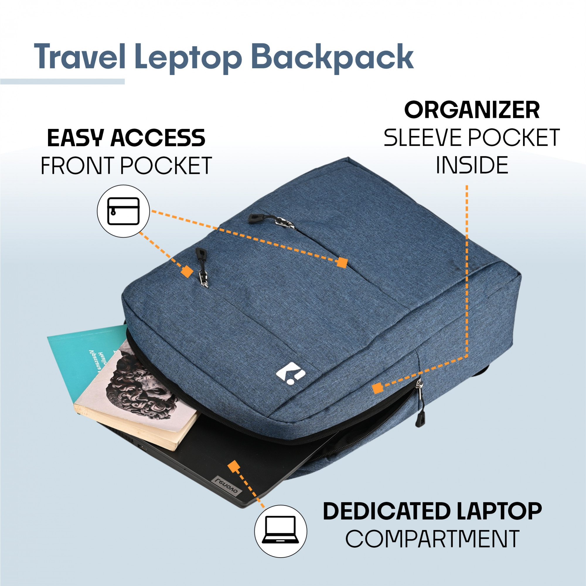 Kuber Industries 6 Compartment  3 Zipper  Multi-Functional Office Bags for Men  Advanced Anti-Theft Laptop Backpack for College  Business Laptop Bag for Women  Navy Blue