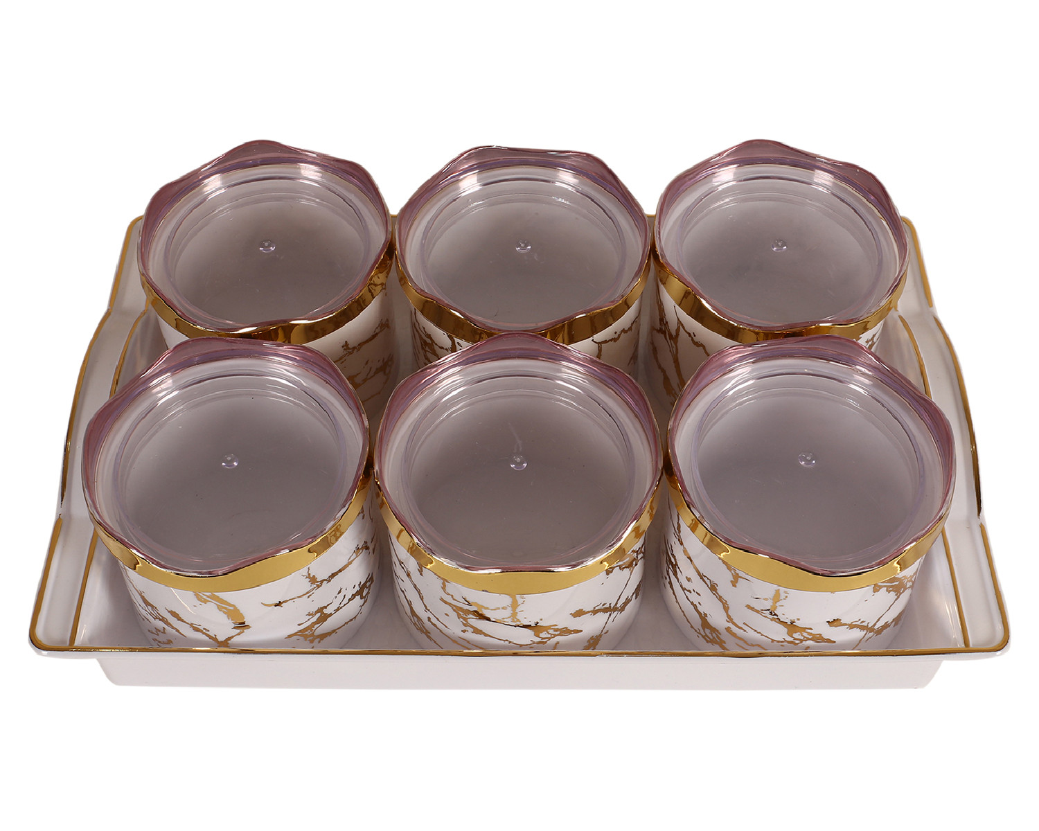 Kuber Industries 6 Containers & Tray Set|Unbreakable Plastic Snackers,Cookies,Nuts Serving Tray|Airtight Containers with Lid,350 ml (White)