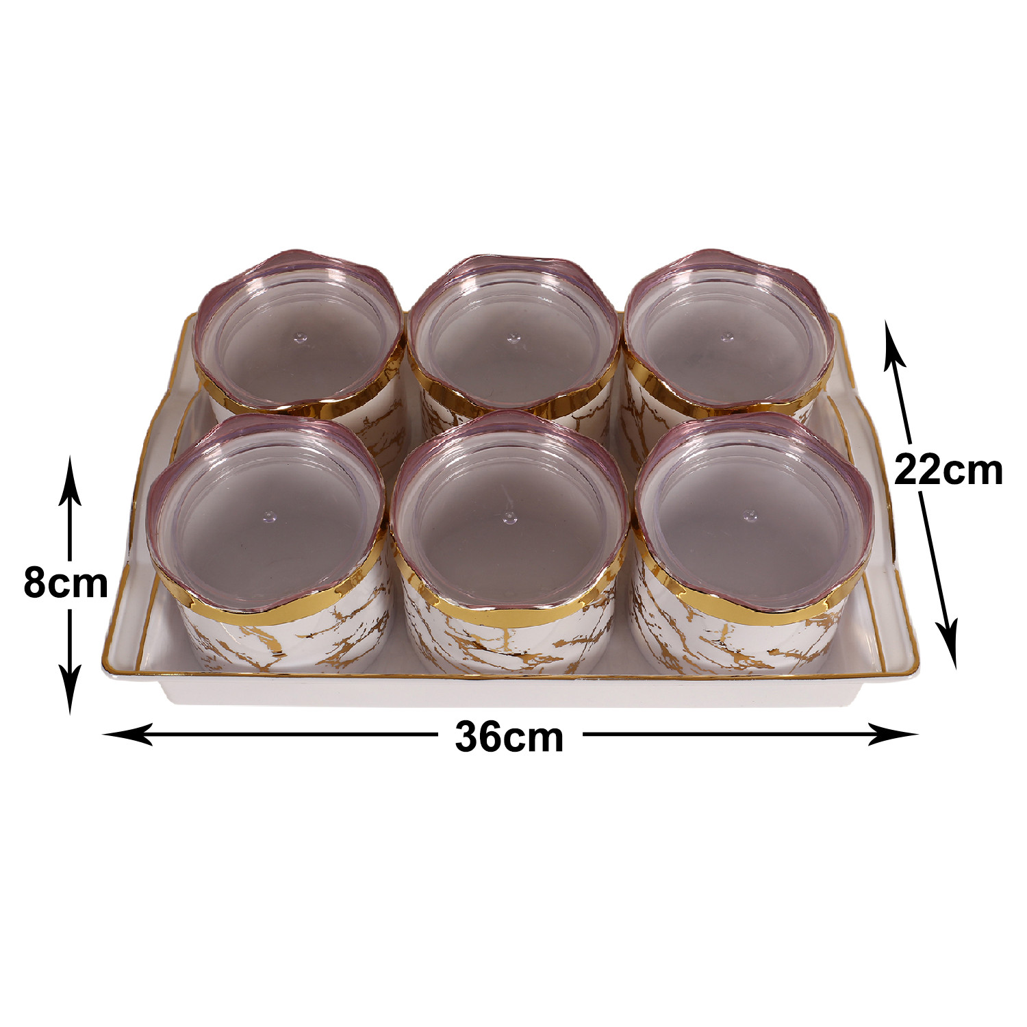 Kuber Industries 6 Containers & Tray Set|Unbreakable Plastic Snackers,Cookies,Nuts Serving Tray|Airtight Containers with Lid,350 ml (White)