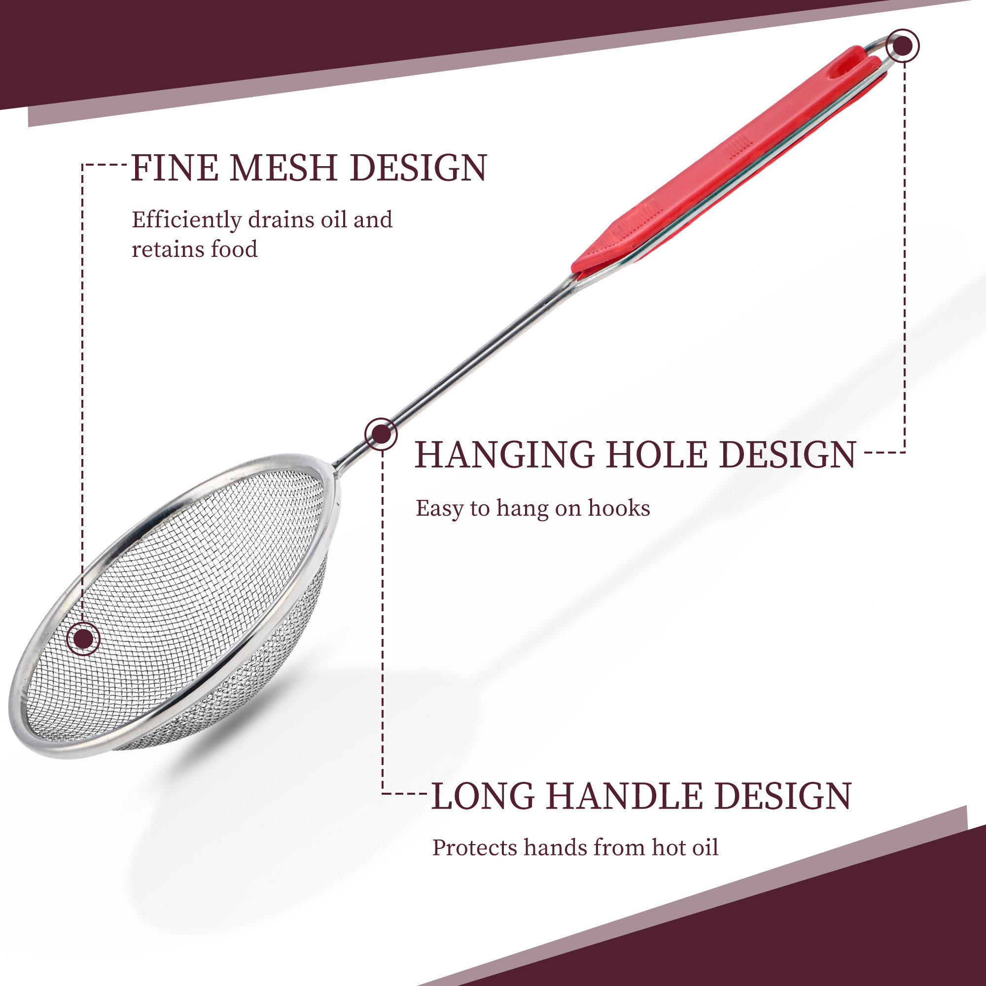 Kuber Industries 6 Inch Oil Frying Strainer Stainless Steel  Mesh Poori Strainer for Kitchen  Jhara for Draining Cooking and Frying Food Efficiently  Silver