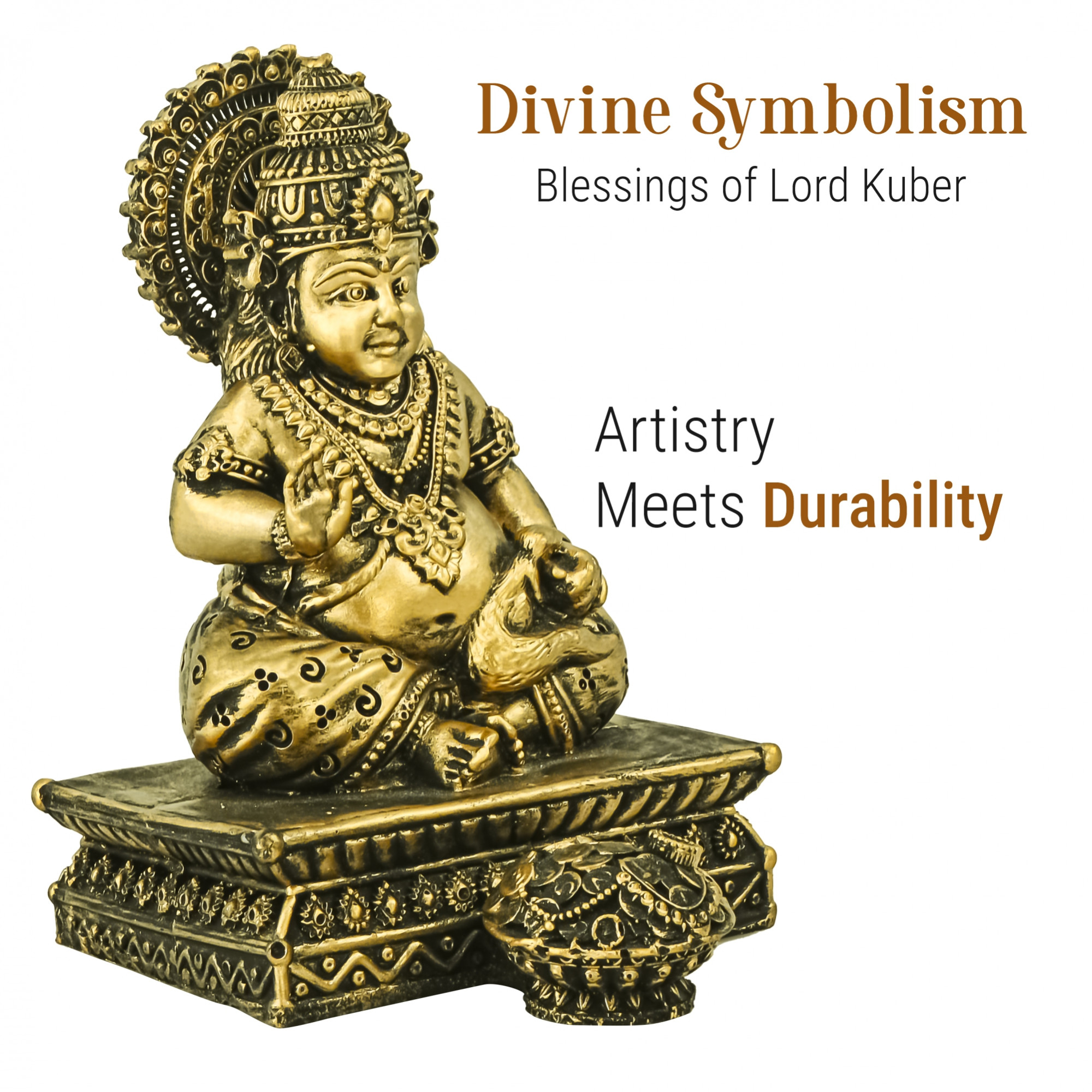 Kuber Industries 6 Inch Resin Kubera Idol for Spiritual Gifts  Kuber Murti Figurines for Pooja Room Money Good Luck  Wealth  Home Decor Items for Hall  Brass Colored
