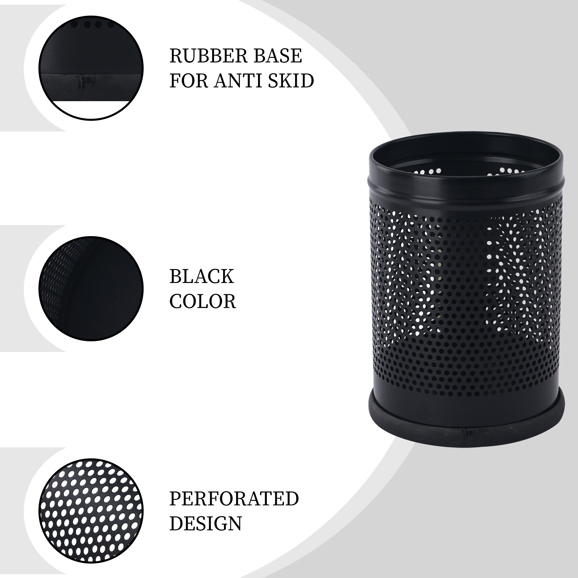 Kuber Industries 6 Ltr Metal Open Perforated Dustbin for Office Home Kitchen and Bathroom Use  Open-Top Bathroom Garbage Bin Box  Mesh Recycling-Bin for Dry Waste - Black