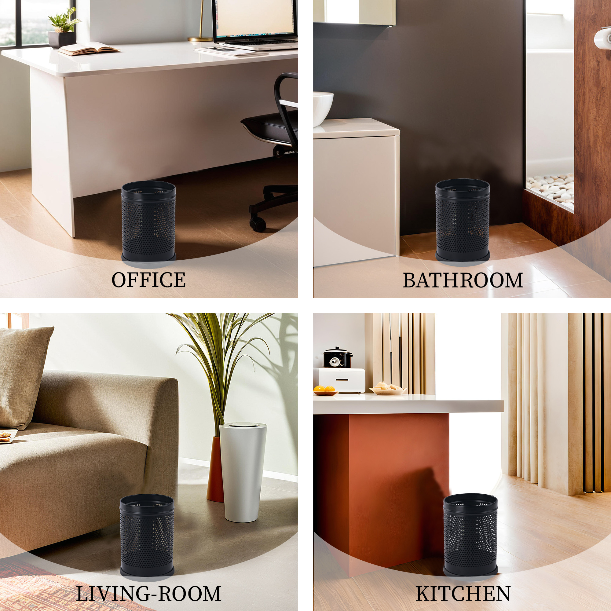 Kuber Industries 6 Ltr Metal Open Perforated Dustbin for Office Home Kitchen and Bathroom Use  Open-Top Bathroom Garbage Bin Box  Mesh Recycling-Bin for Dry Waste - Black