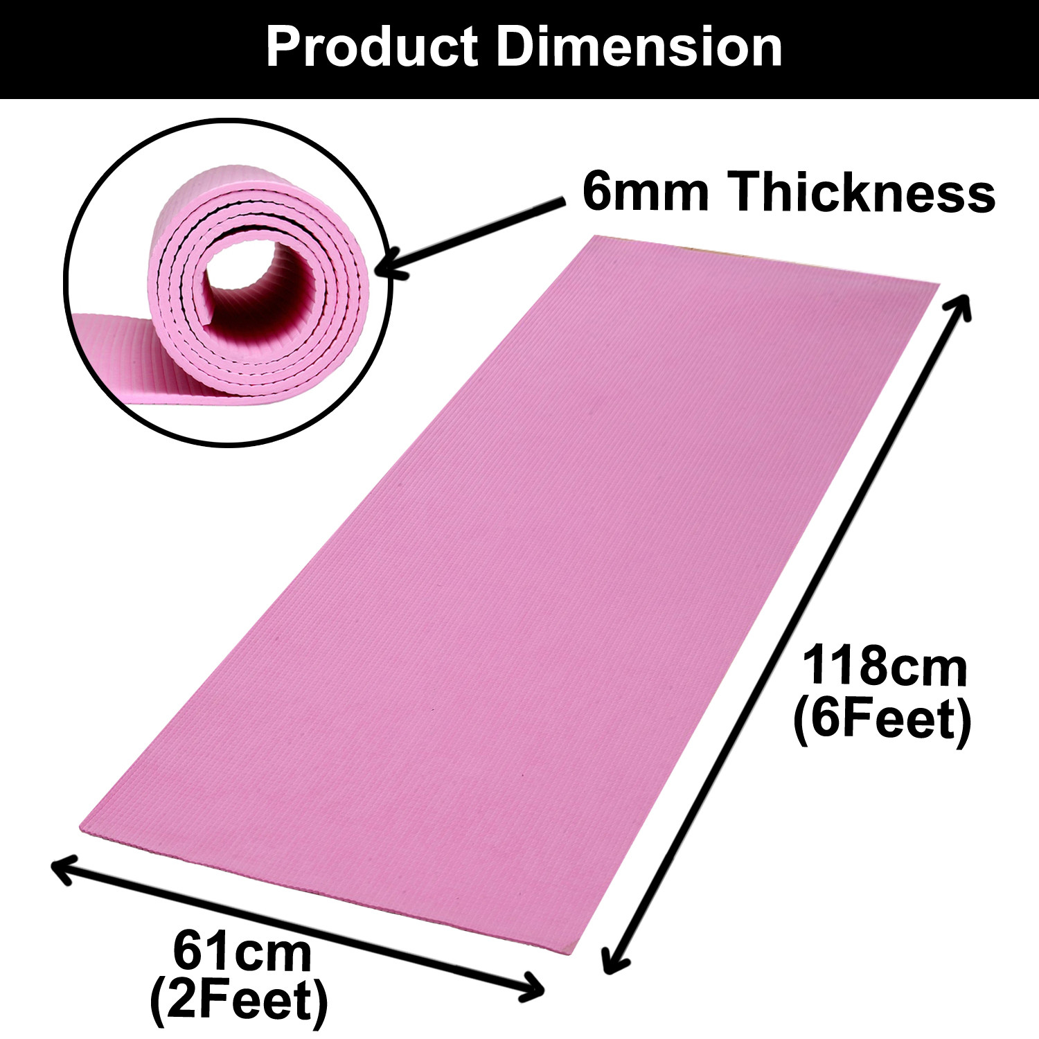 Kuber Industries 6 MM Extra Thick Yoga mat for Gym Workout and Flooring Exercise Long Size Yoga Mat for Men and Women, 6 x 2 Feet (Pink)-33_S_KUBQMART11588
