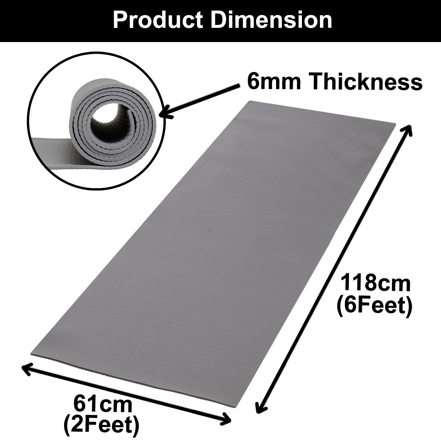 Kuber Industries 6 MM Extra Thick Yoga mat for Gym Workout and Flooring Exercise Long Size Yoga Mat for Men and Women, 6 x 2 Feet (Grey)-33_S_KUBQMART11590