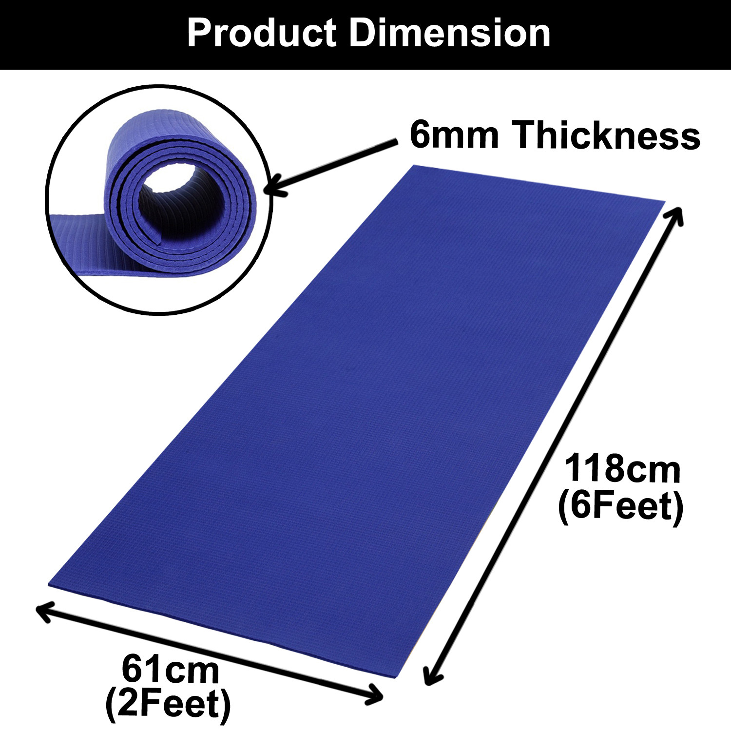 Kuber Industries 6 MM Extra Thick Yoga mat for Gym Workout and Flooring Exercise Long Size Yoga Mat for Men and Women, 6 x 2 Feet (Royal Blue)-33_S_KUBQMART11594