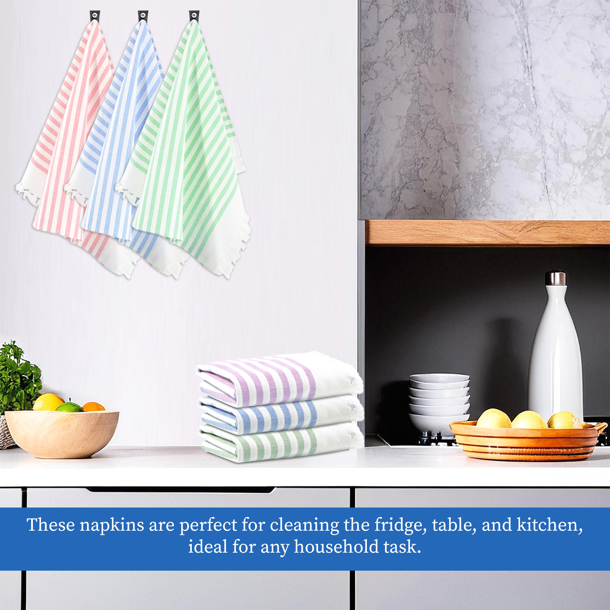 Kuber Industries 6 Pcs Cotton Cloth for Kitchen Platform  15x25 Inches Lining Hanky with Tassels  Multi-Purpose Use Napkins for Fridge Table and Home Cleaning  Multicolor
