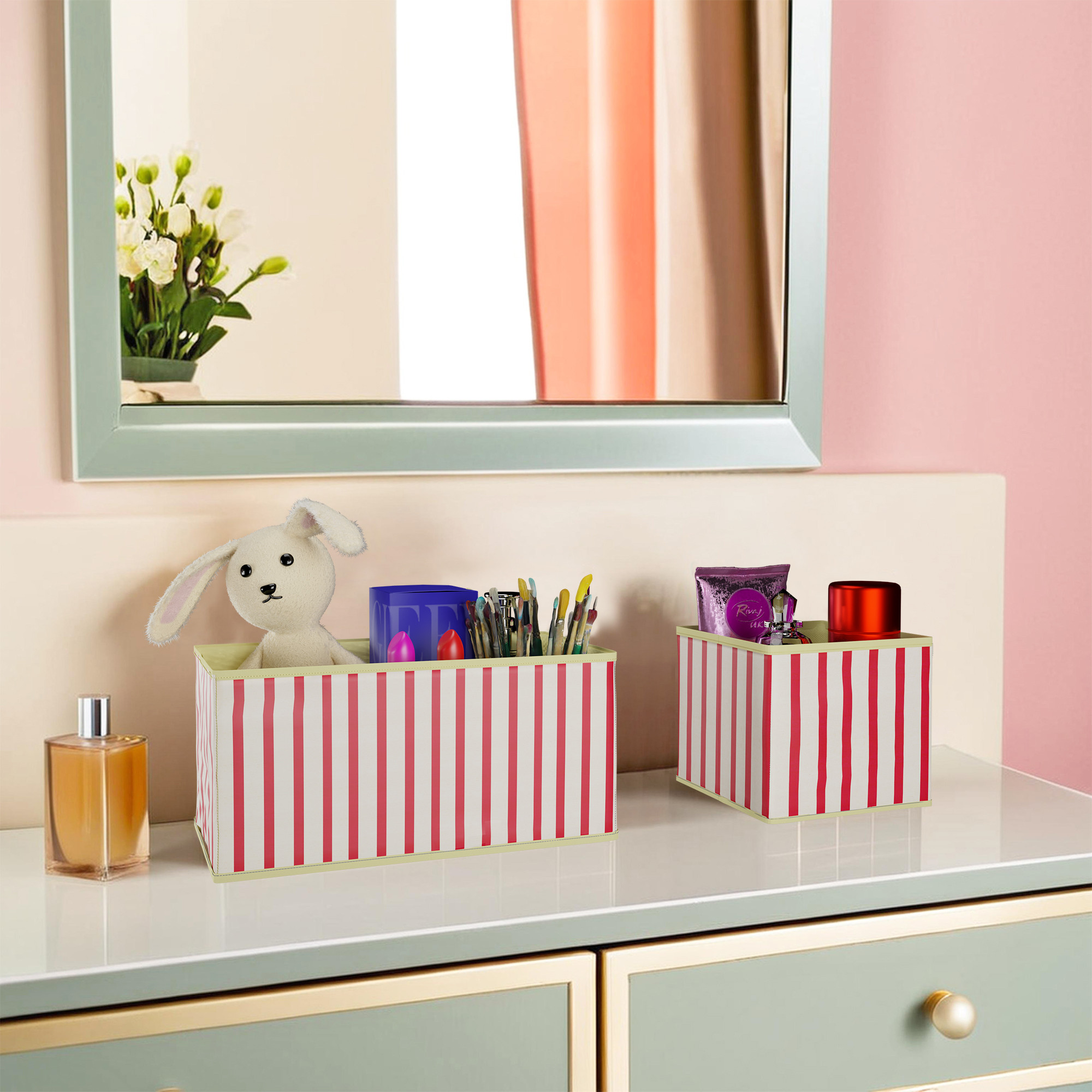 Kuber Industries 6 Pcs Foldable Drawer Organizer  Wardrobe Organizer for Clothes  Storage Box for Socks Bra Tie and Scarfs  Stationary  Cabinet Organizer  Lining Print  Cream  Maroon