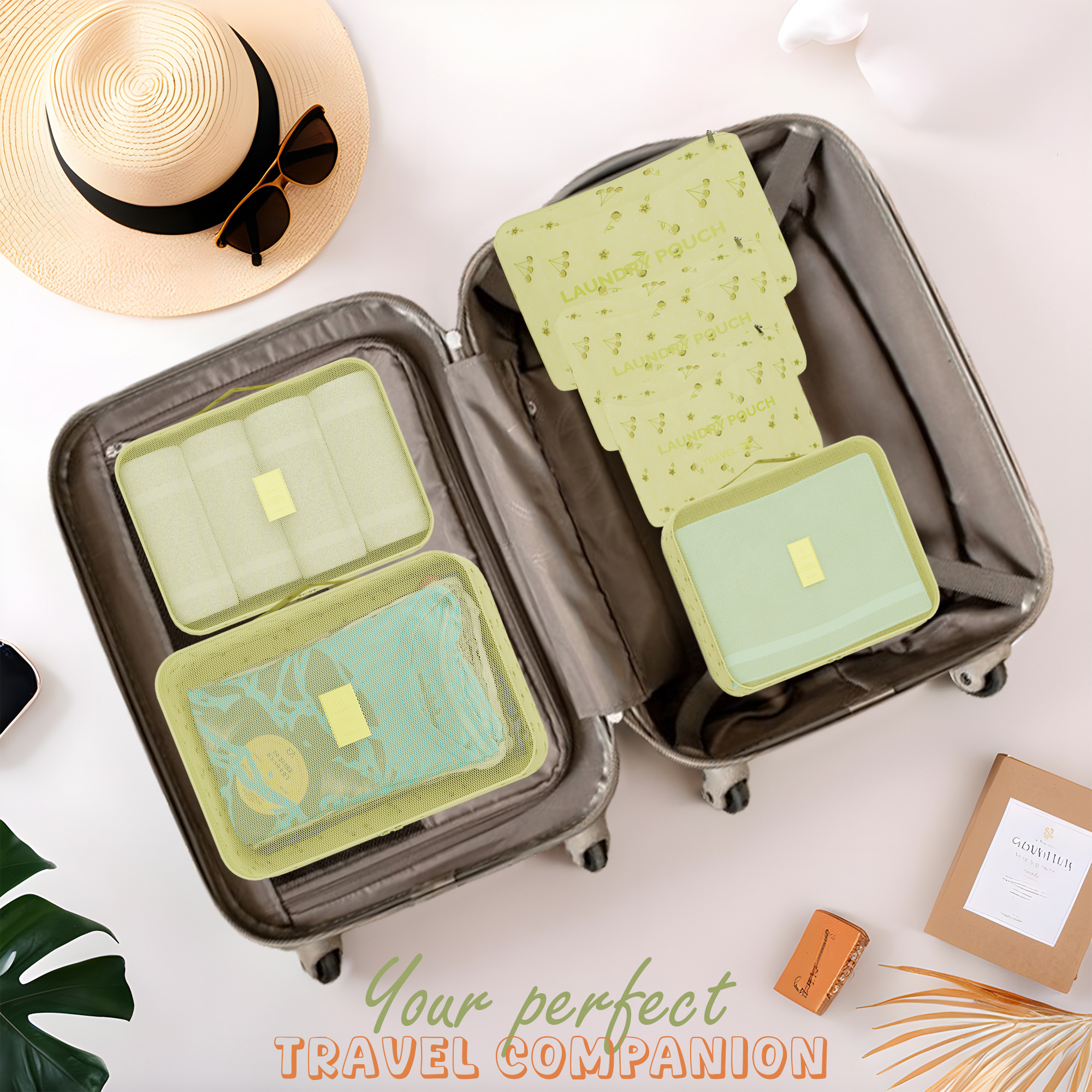 Kuber Industries 6 Pcs Foldable Travel Pouches for Women  Men with Zip  Multi-Size Luggage Organiser Bags for Travel  Packing Cube for ClothesShoesToiletries  YJ-35-GRN  Cherry - Green