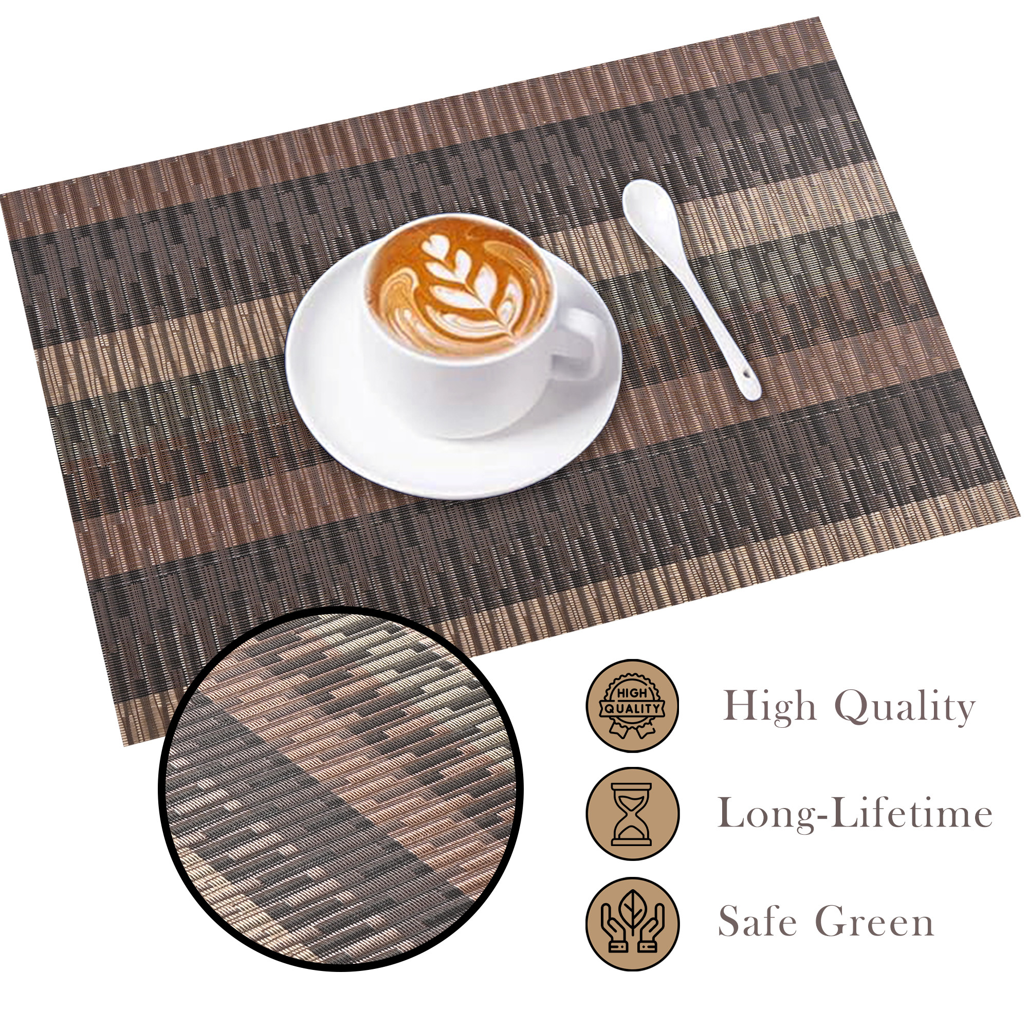 Kuber Industries 6 Pcs PVC Dining Table Mats  12x18 Inch Heat-Resistant Side Table Mat  Placemats for Spills  Stains  Ideal for Tables in Homes  Restaurants  Multi Stripe CPMS 3045 - Brown