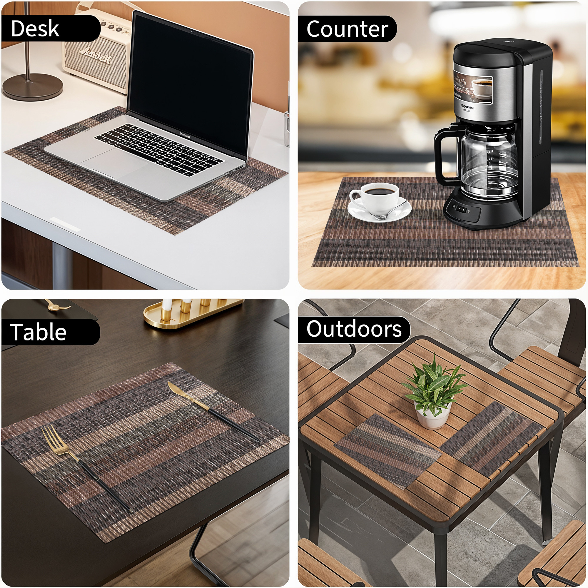 Kuber Industries 6 Pcs PVC Dining Table Mats  12x18 Inch Heat-Resistant Side Table Mat  Placemats for Spills  Stains  Ideal for Tables in Homes  Restaurants  Multi Stripe CPMS 3045 - Brown