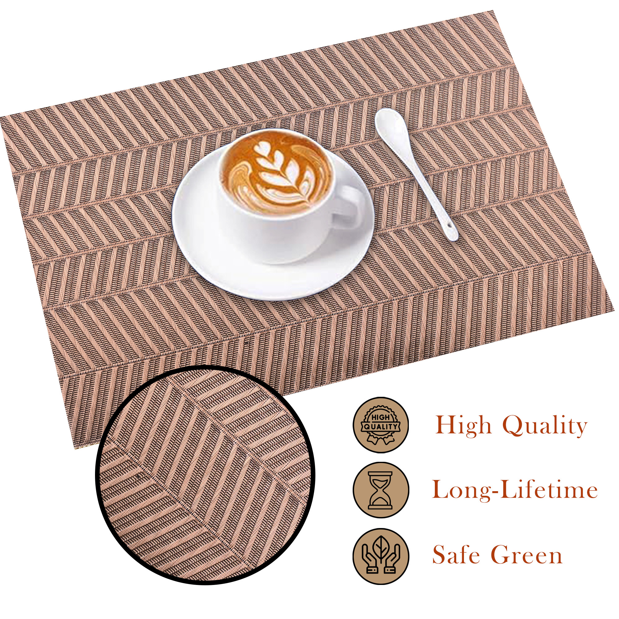 Kuber Industries 6 Pcs PVC Dining Table Mats  12x18 Inch Heat-Resistant Side Table Mat  Placemats for Spills  Stains  Ideal for Tables in Homes  Restaurants  Diamond CPBD 3045 -Copper  Black