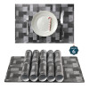 6 Pcs PVC Waterproof Placemats for Dining Table | 12x18 Inch Washable Dinner Table Mat for Spills & Stains | Placemats for Home & Outdoor | New Check- Grey