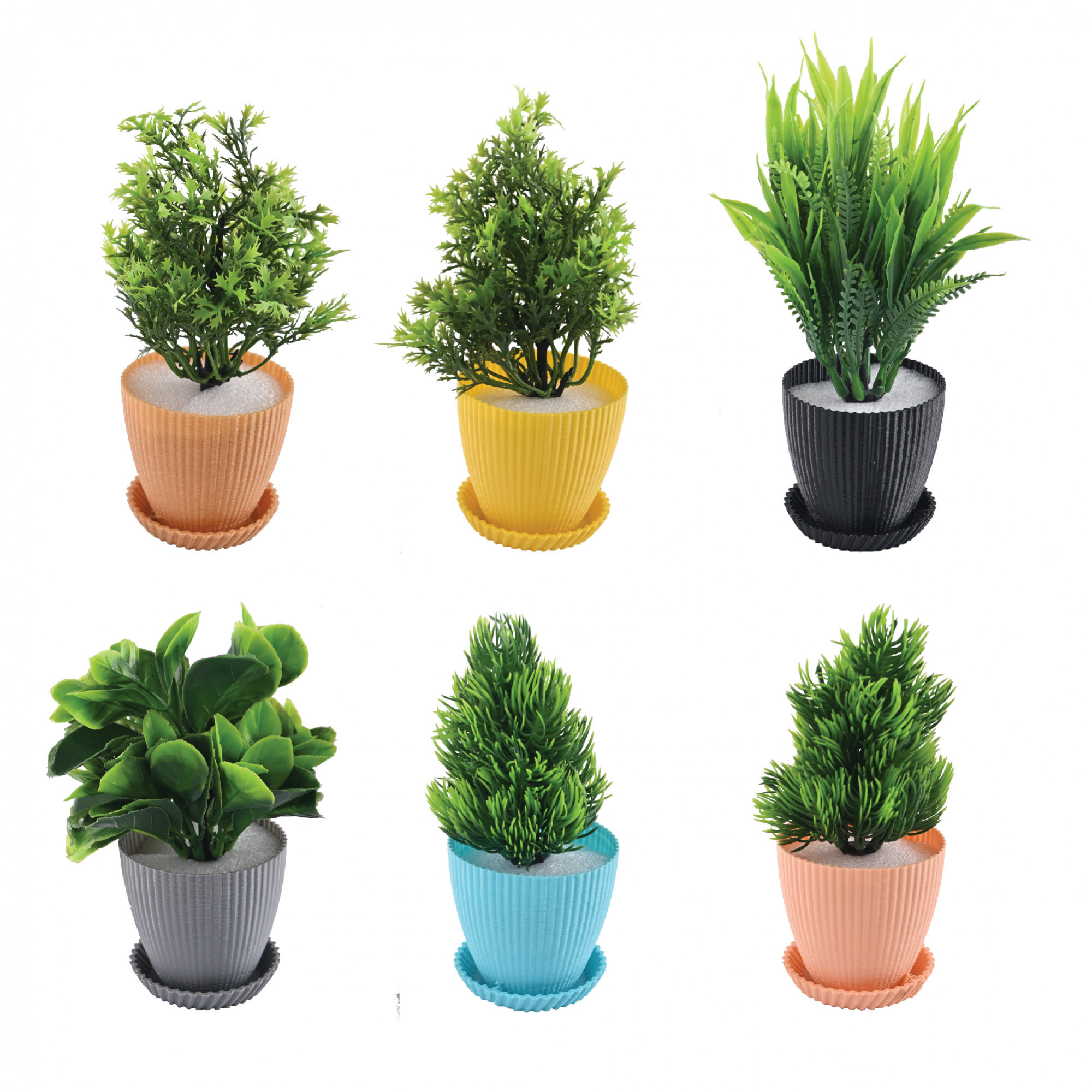 Kuber Industries 6 Pcs Set Plastic Mini Artificial Plants with Pot  Table Top  TV Unit Decorative Items for Living Room  Faux Plants for Home Decor  Office Desk  1002 - Multicolor
