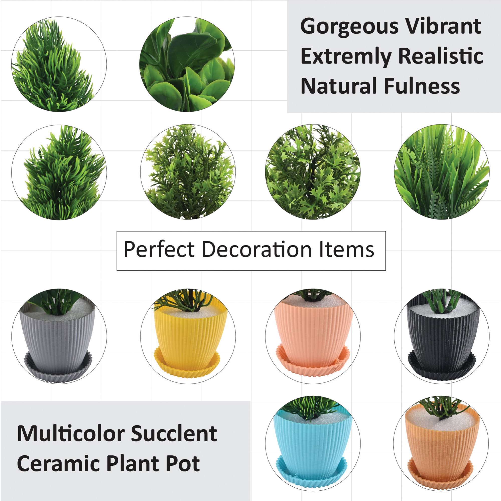 Kuber Industries 6 Pcs Set Plastic Mini Artificial Plants with Pot  Table Top  TV Unit Decorative Items for Living Room  Faux Plants for Home Decor  Office Desk  1002 - Multicolor