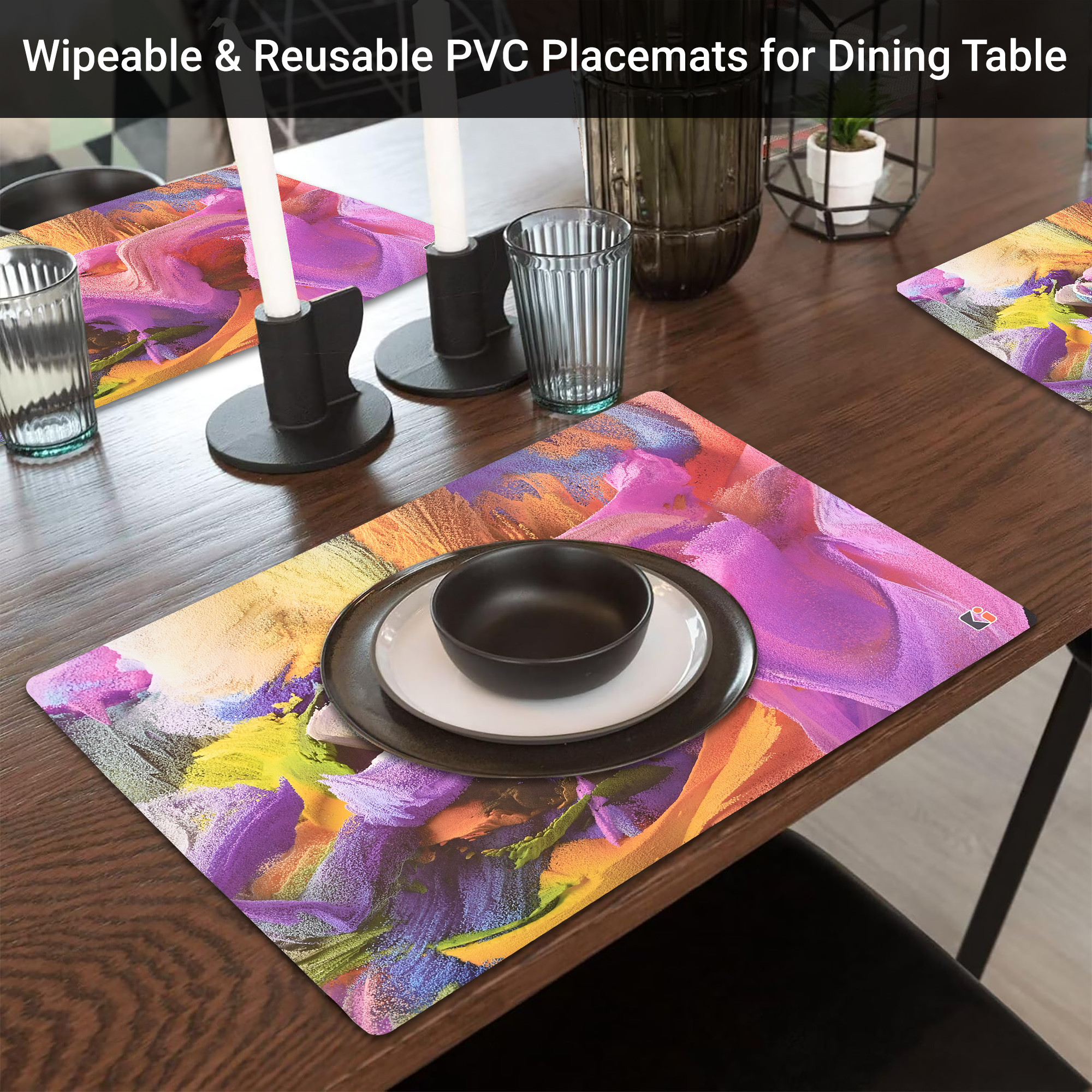 Kuber Industries 6 Pcs Set Wipeable  Reusable PVC Placemats for Dining Table  Food Mats  Dining Table Accessories for Home Bedroom  Kitchen  Abstract - Multicolour