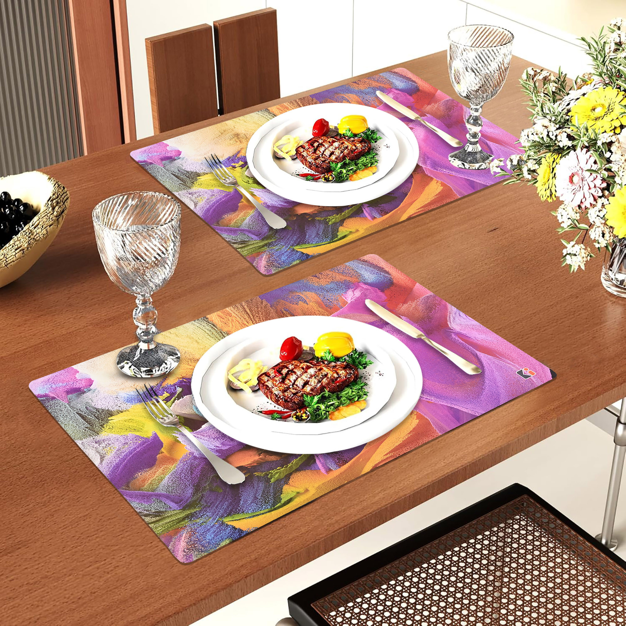 Kuber Industries 6 Pcs Set Wipeable  Reusable PVC Placemats for Dining Table  Food Mats  Dining Table Accessories for Home Bedroom  Kitchen  Abstract - Multicolour